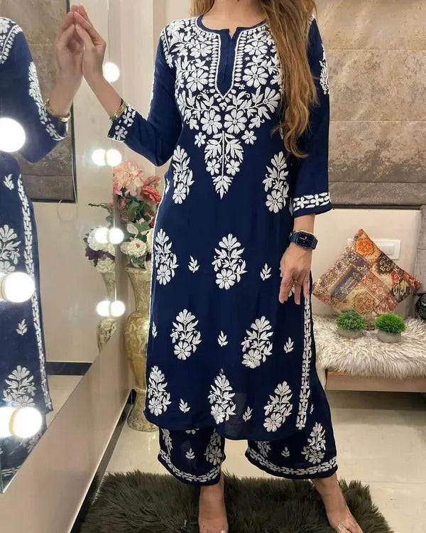 Navy Blue Chikankari Kurti For Women