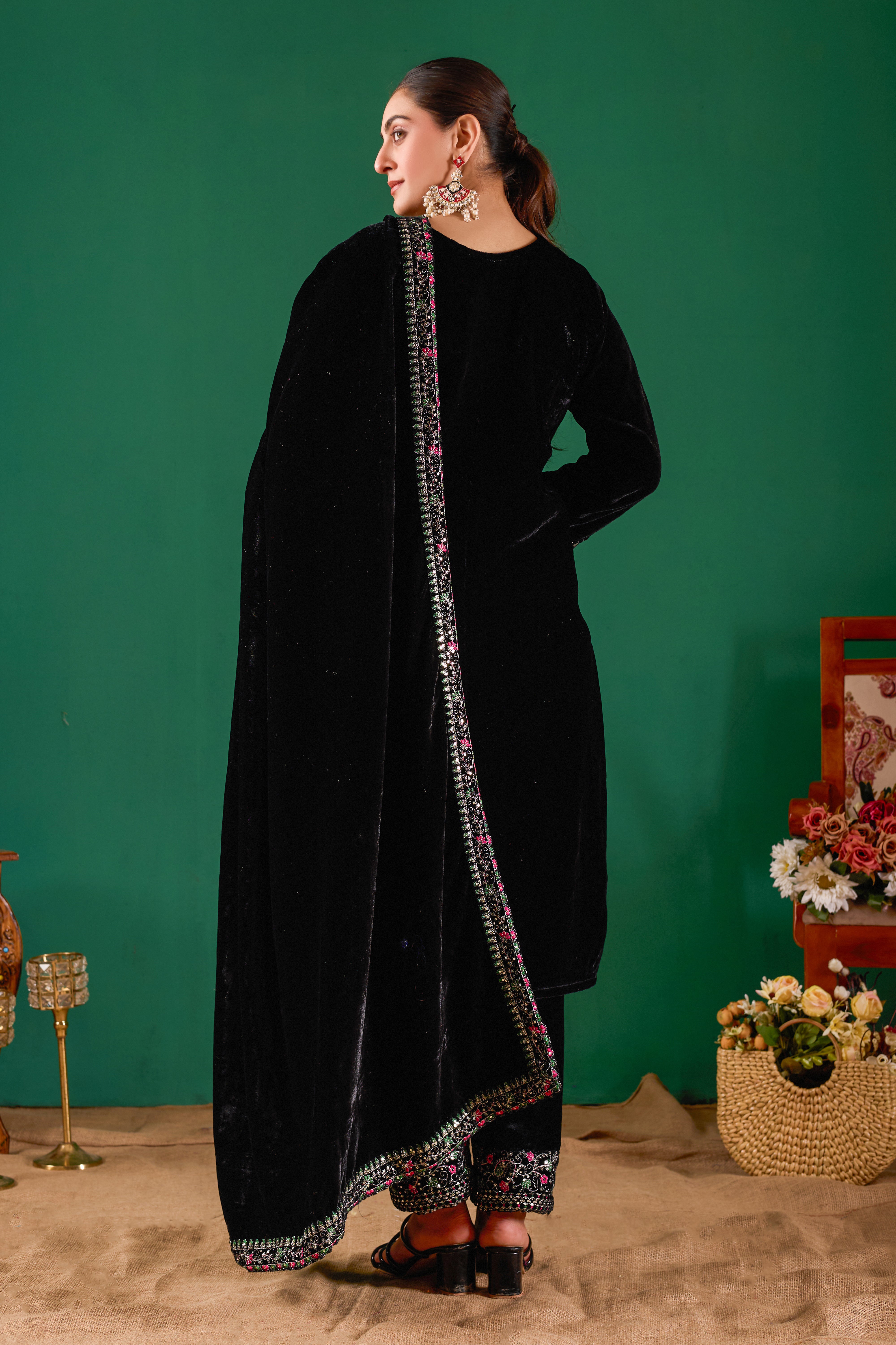 Black Velvet Design Kurti Set