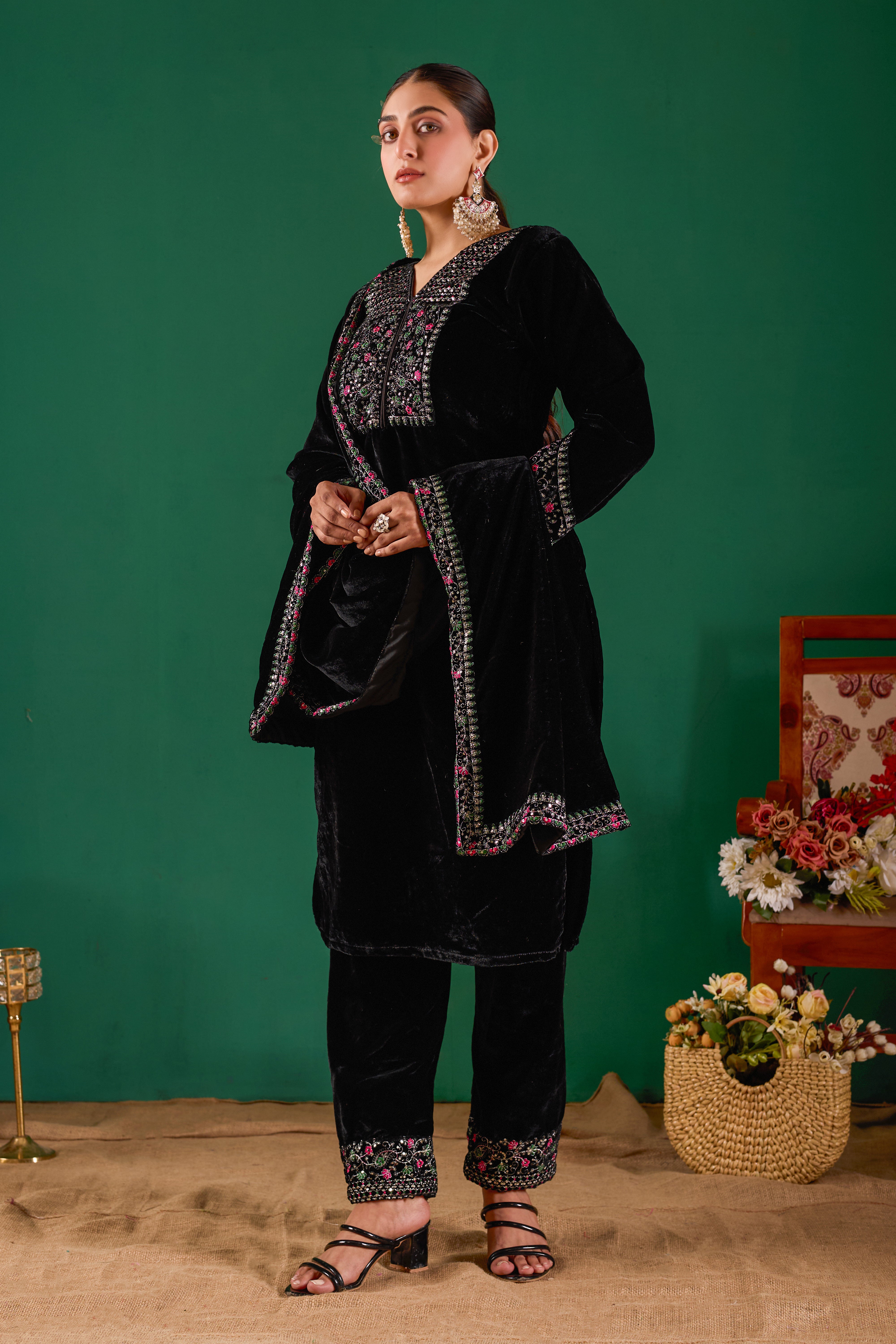 Black Velvet Design Kurti Set