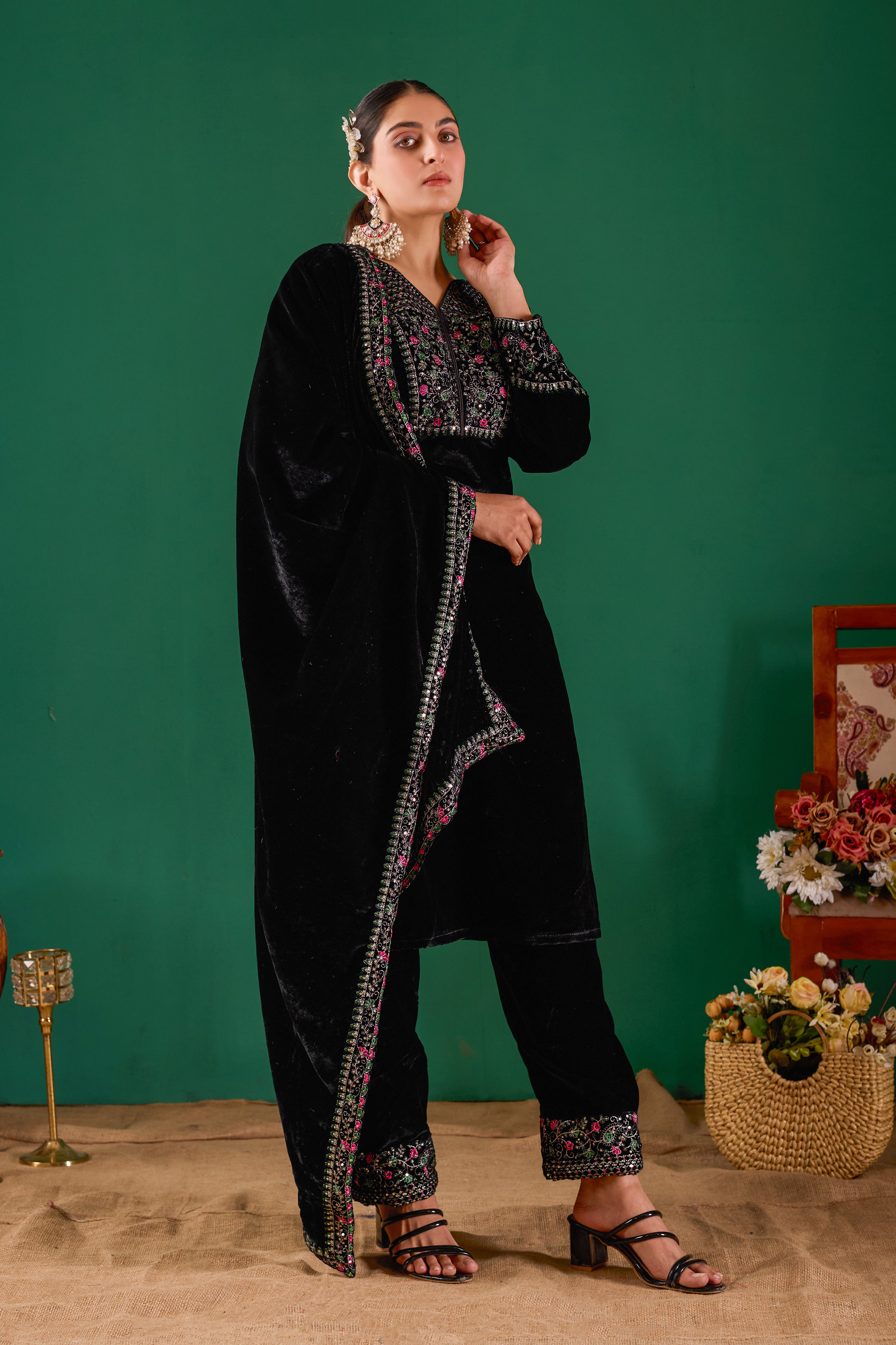 Black Velvet Design Kurti Set