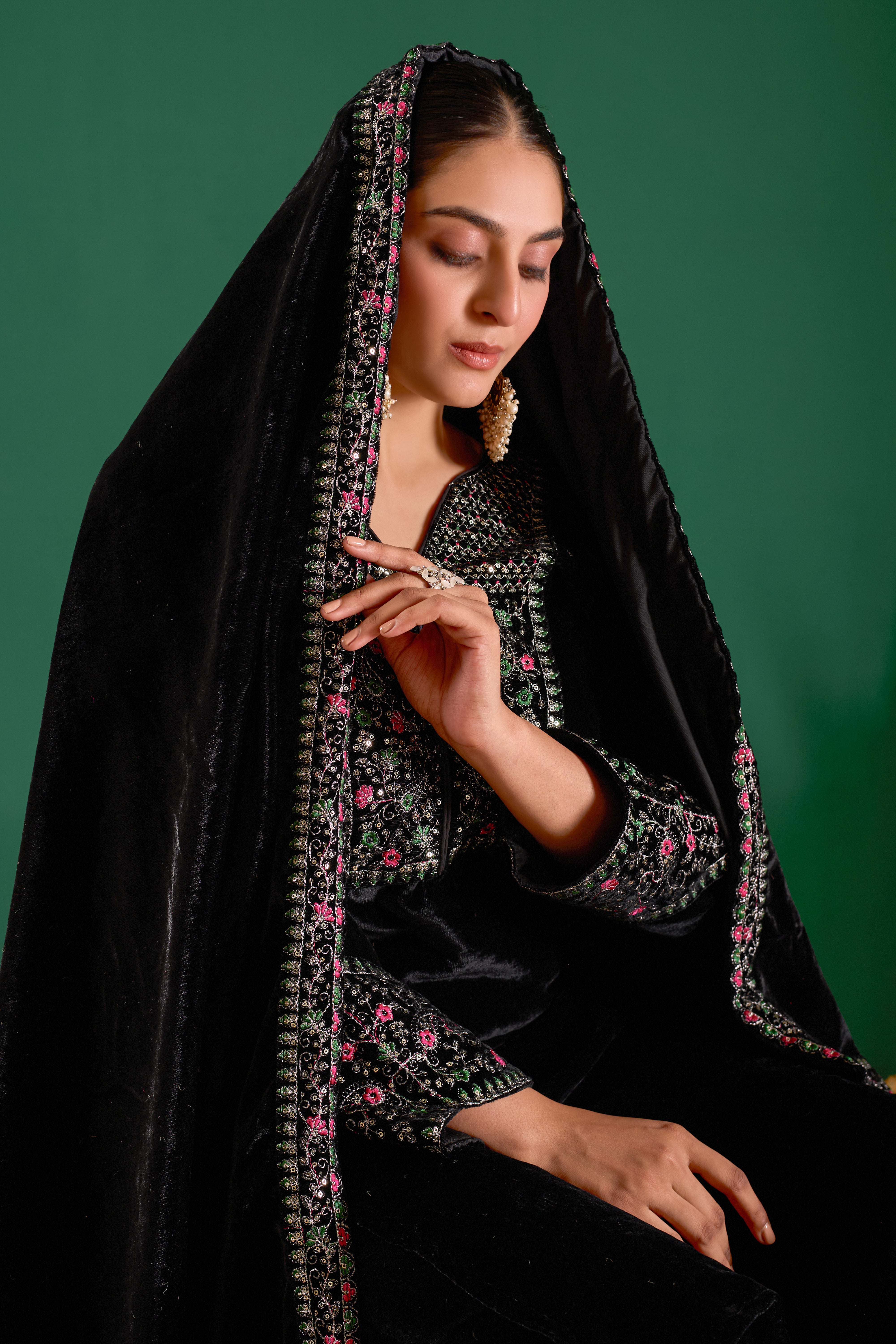 Black Velvet Design Kurti Set