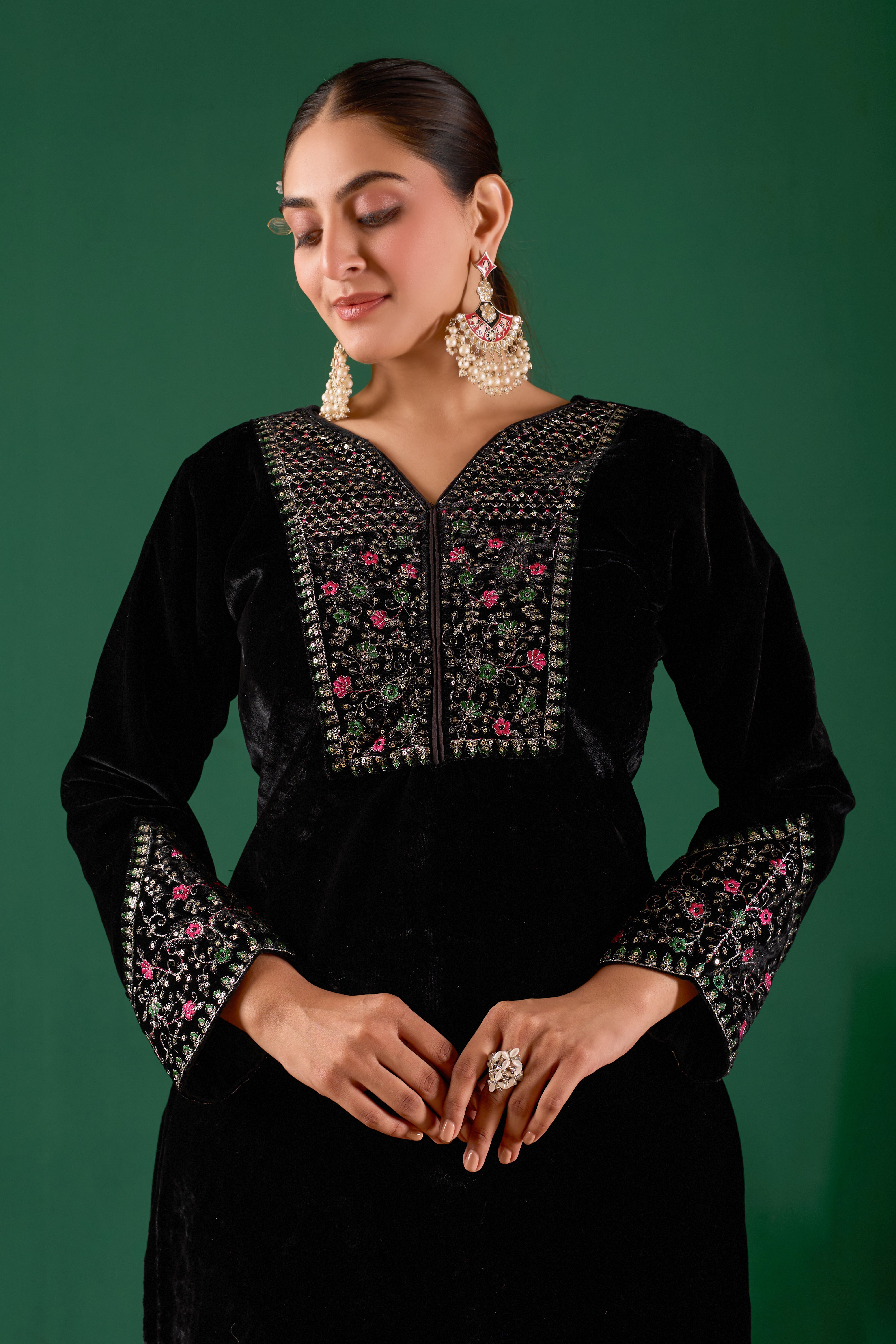 Black Velvet Design Kurti Set