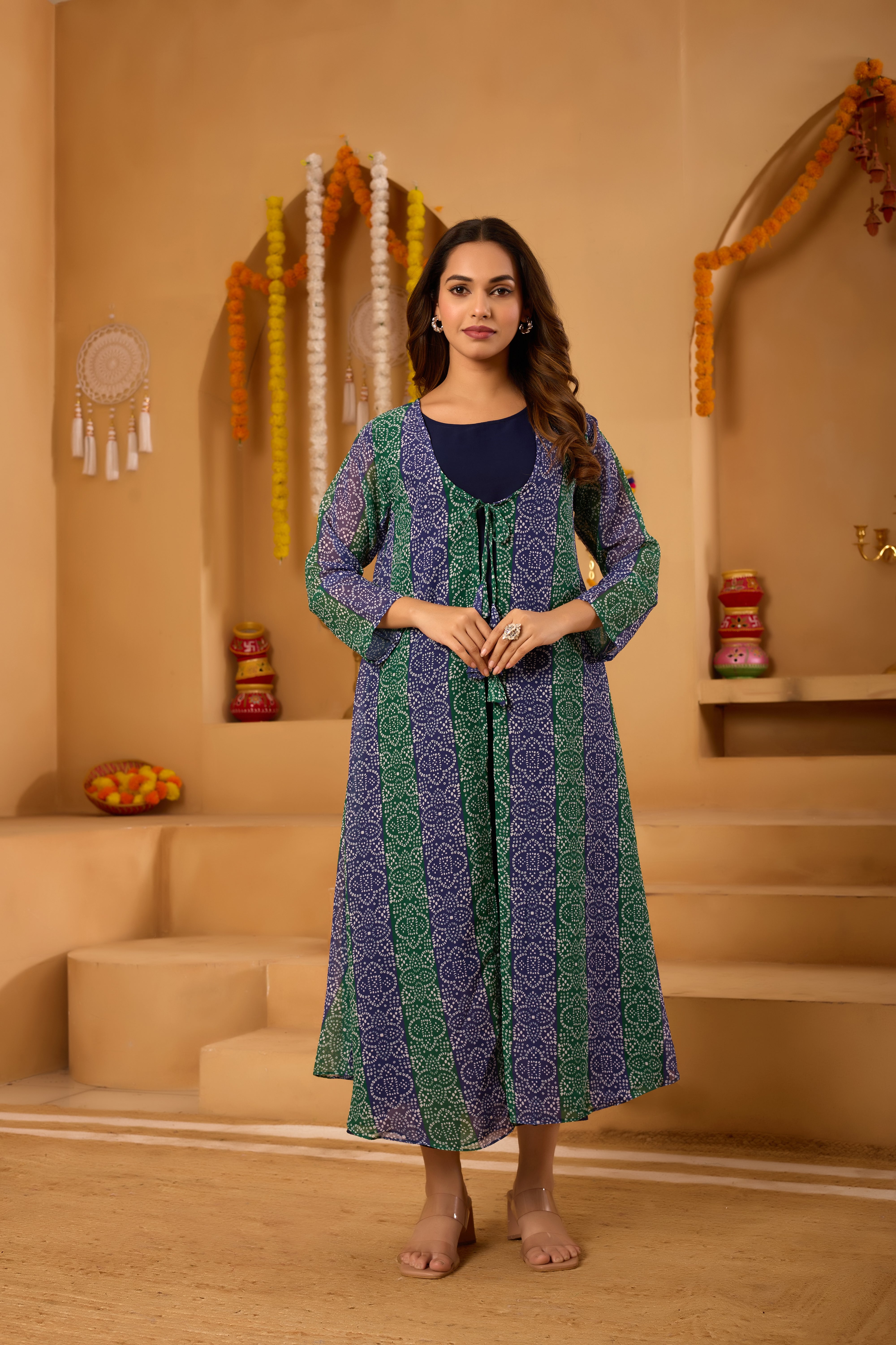 Mint Green Bandhni Shrug set