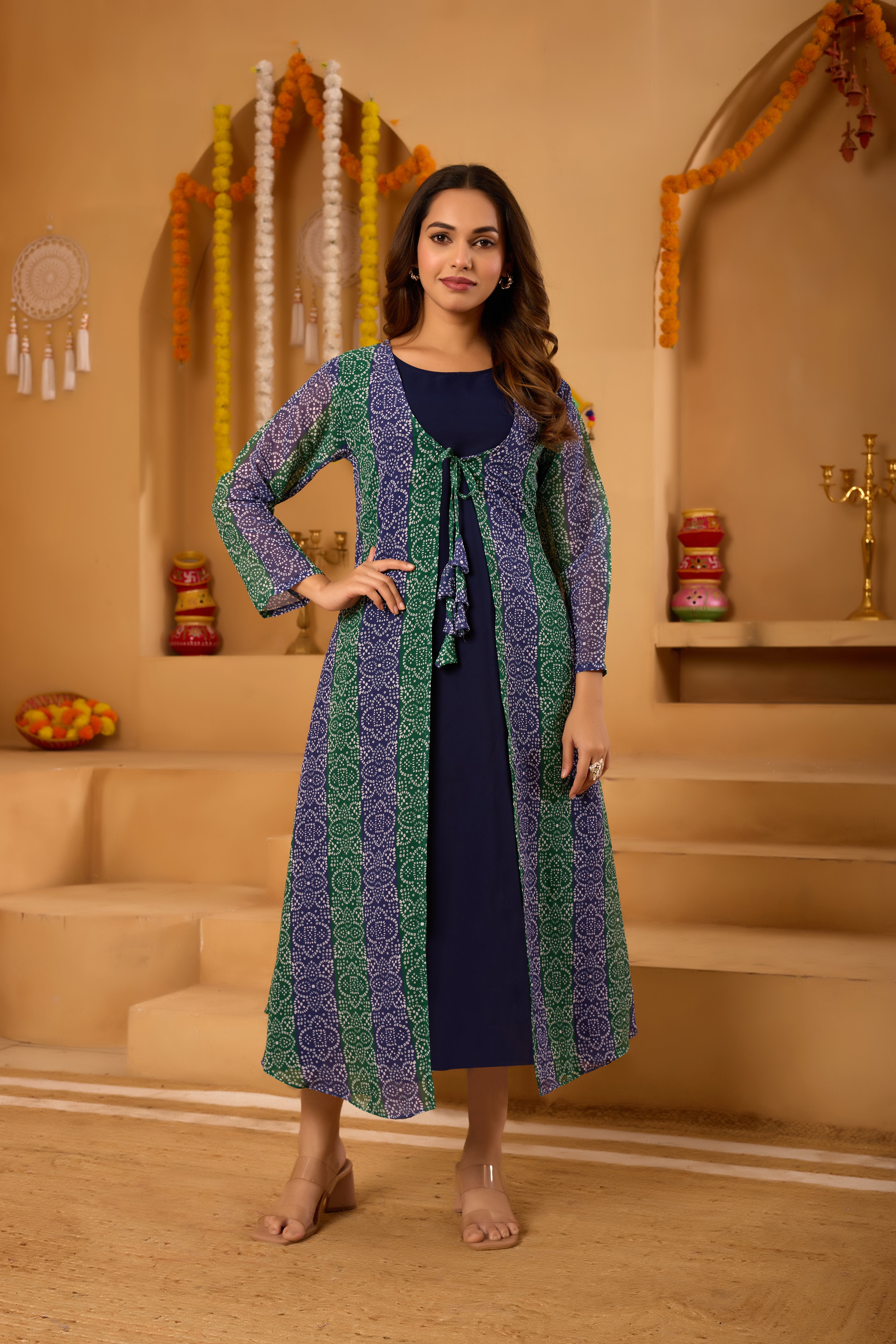 Mint Green Bandhni Shrug set