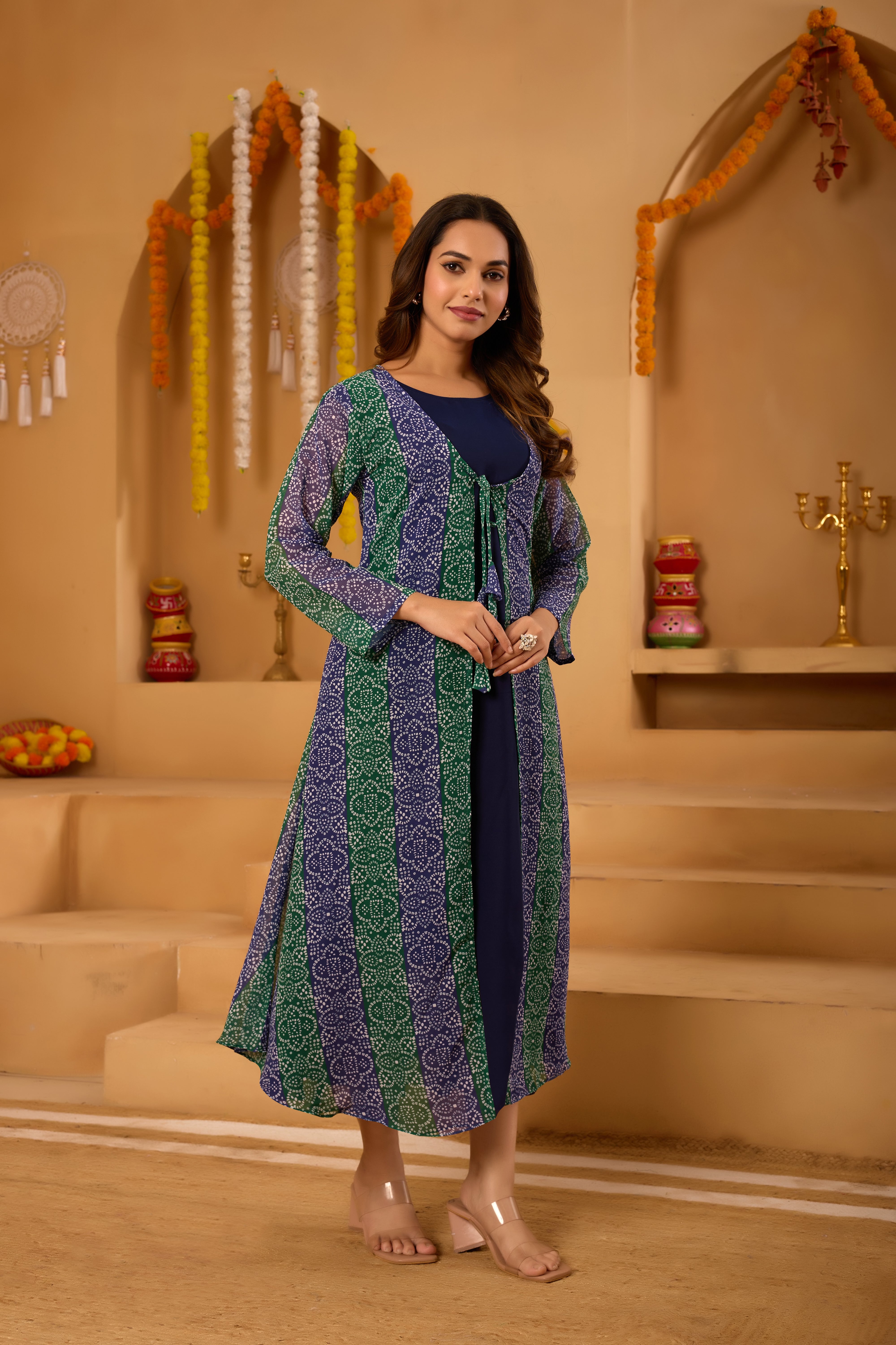 Mint Green Bandhni Shrug set