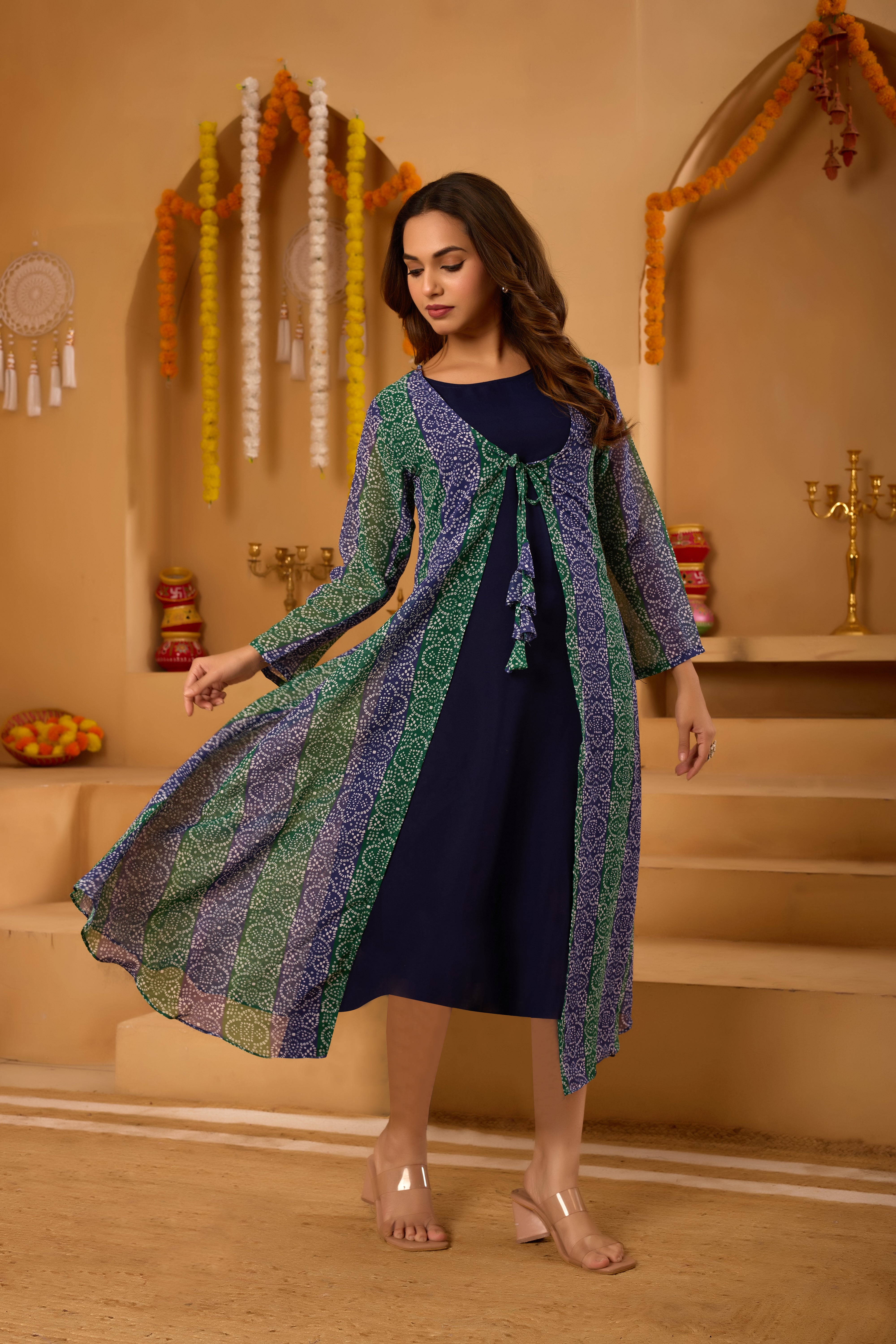 Mint Green Bandhni Shrug set