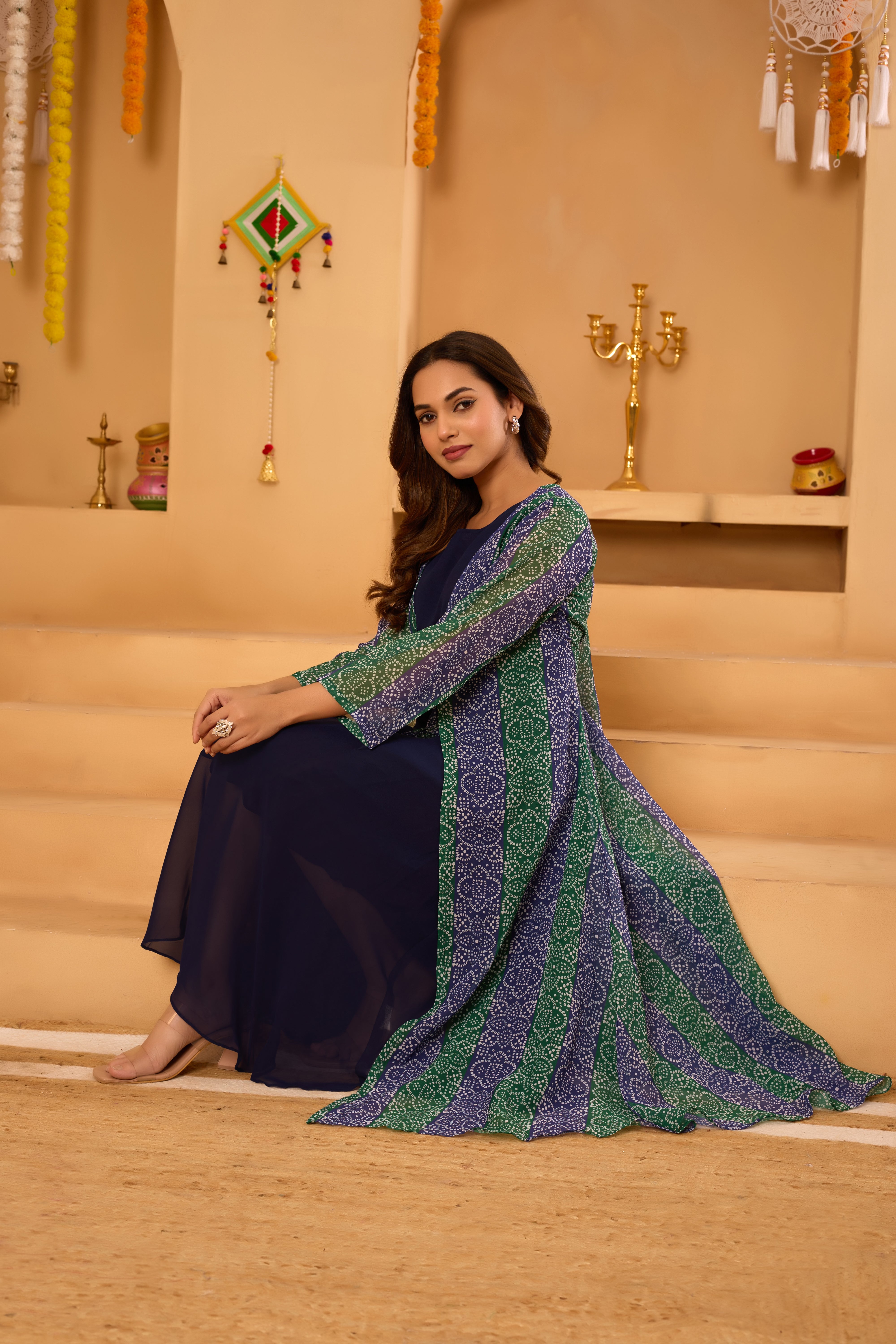 Mint Green Bandhni Shrug set