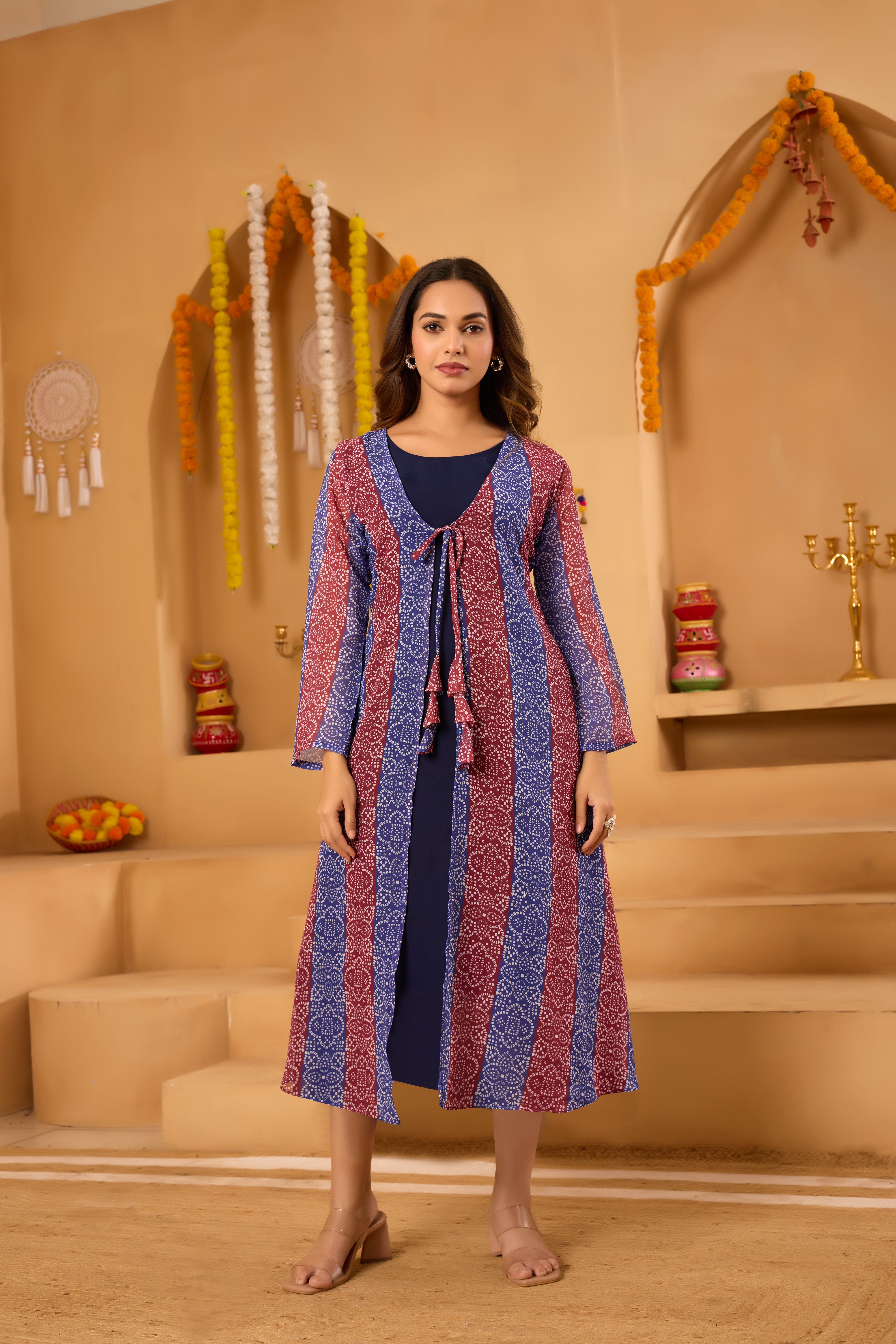 Red Bandhni Shrug set