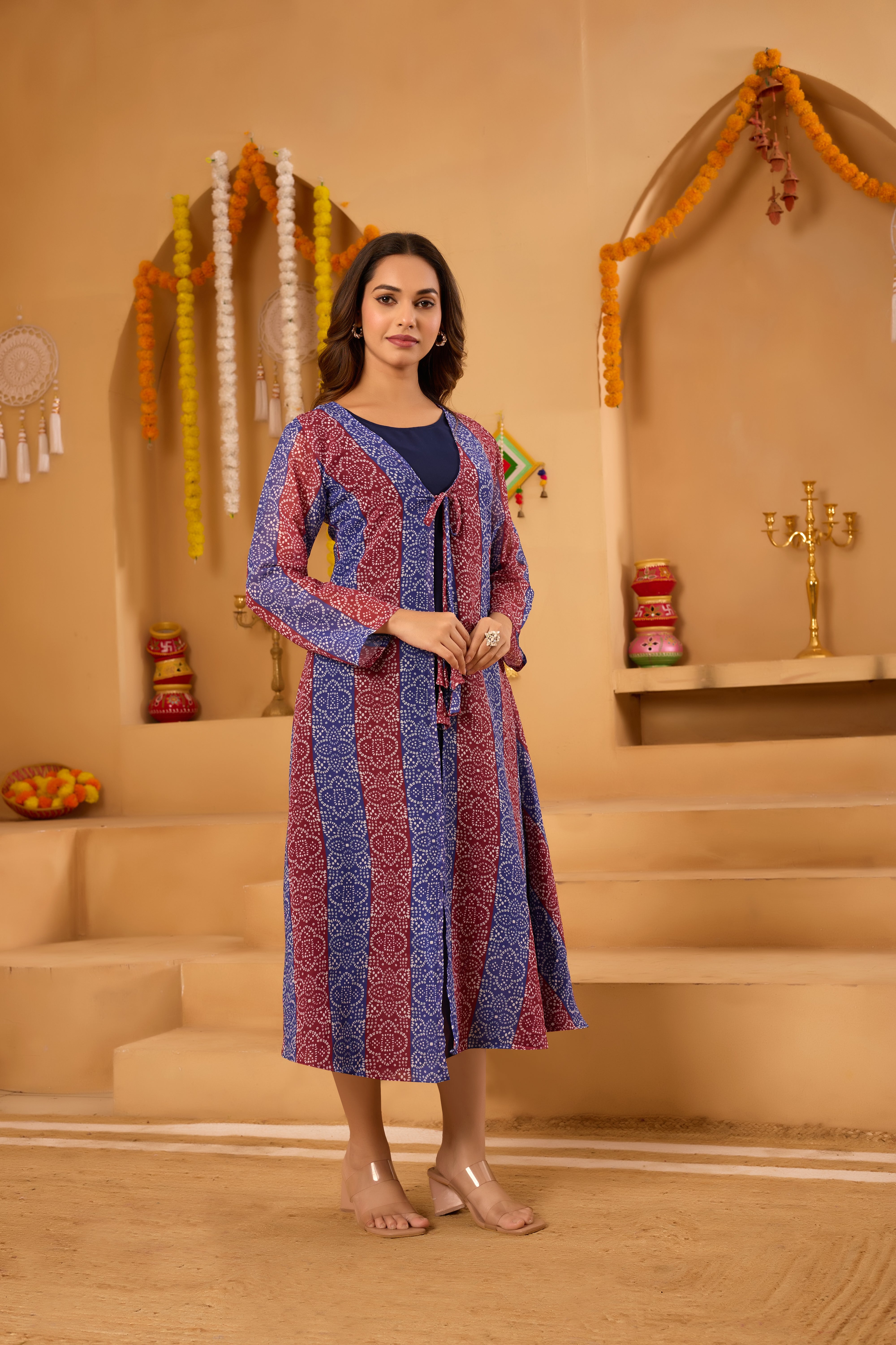 Red Bandhni Shrug set