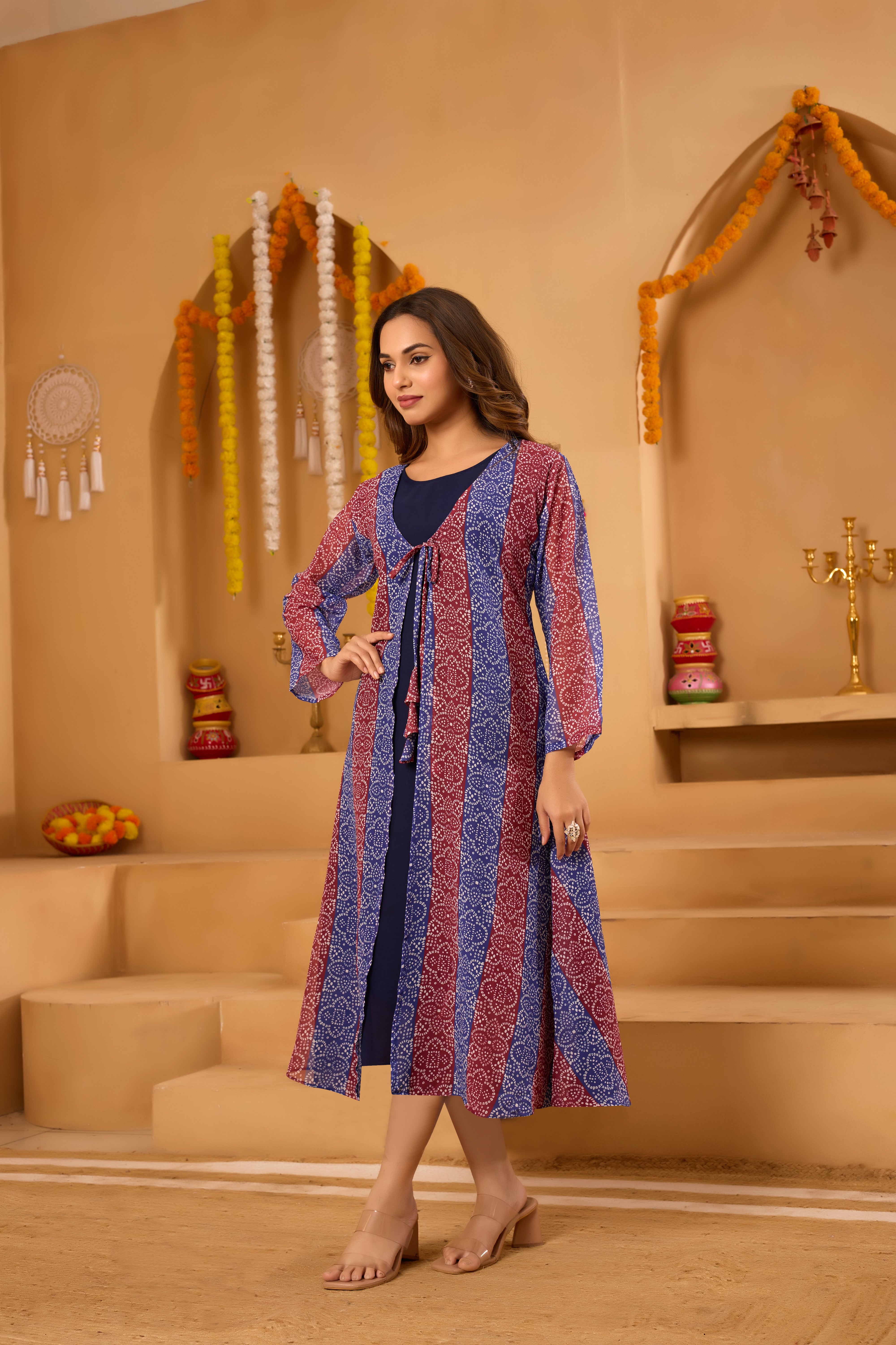 Red Bandhni Shrug set