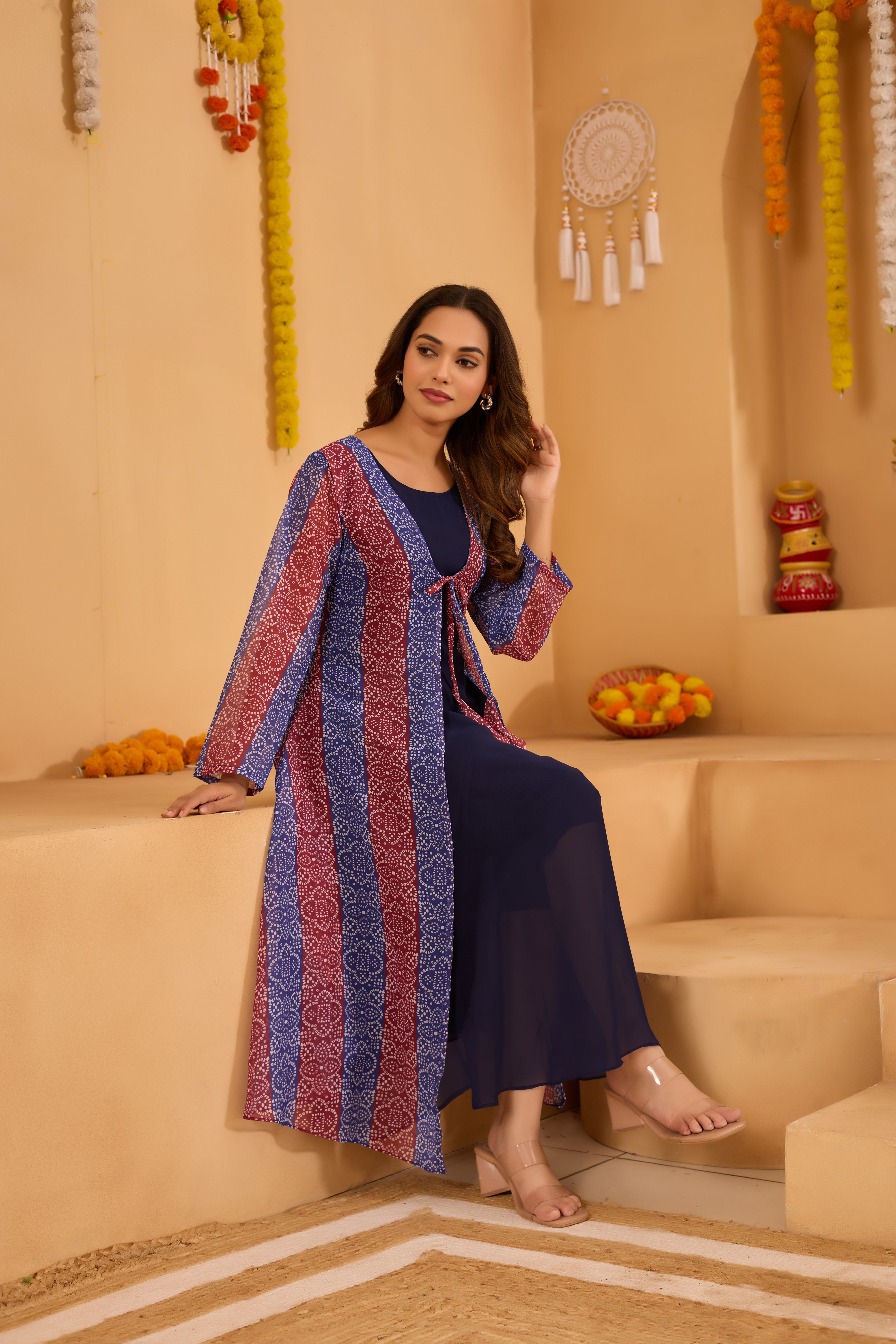 Red Bandhni Shrug set