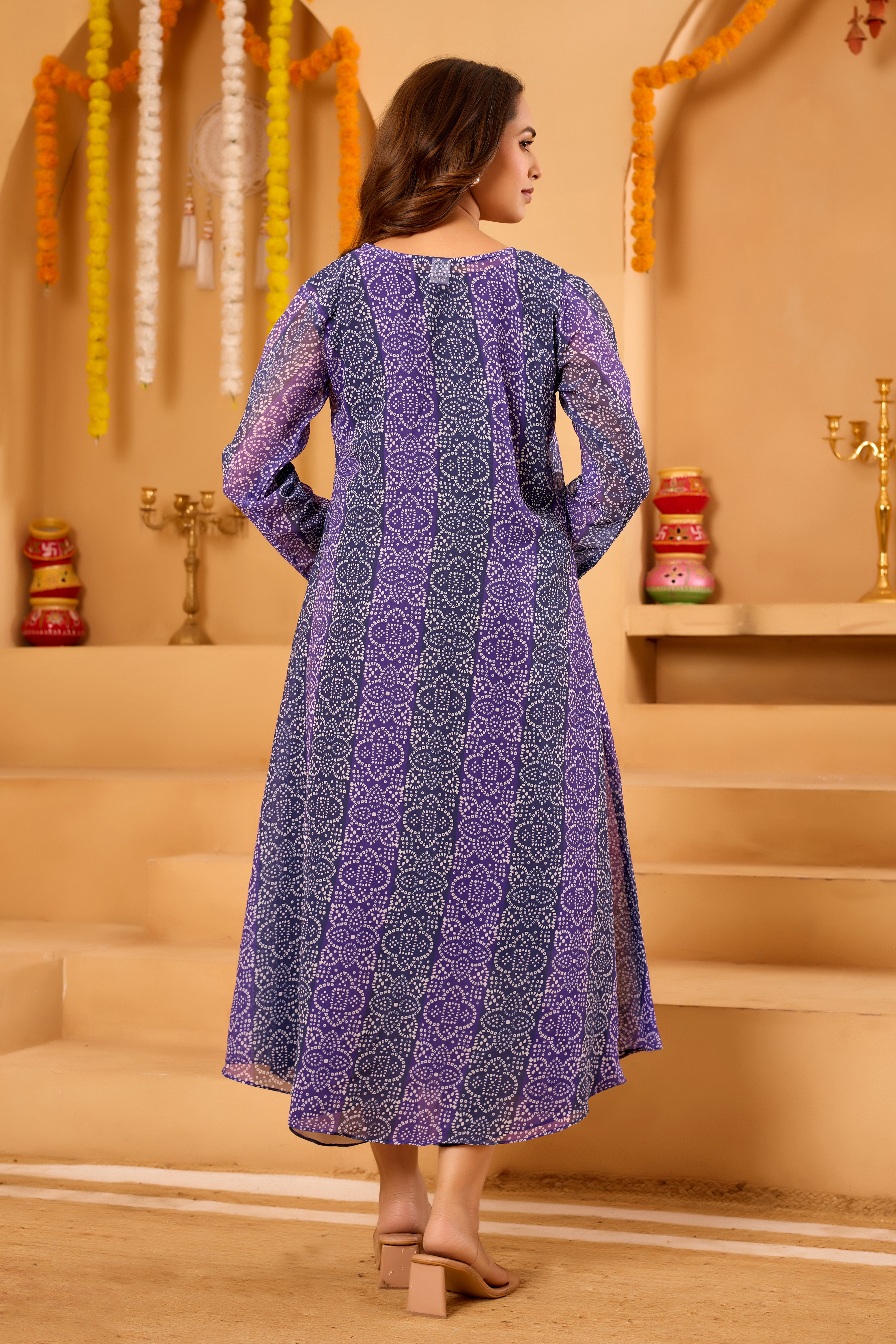 Navy Blue Bandhni Shrug set