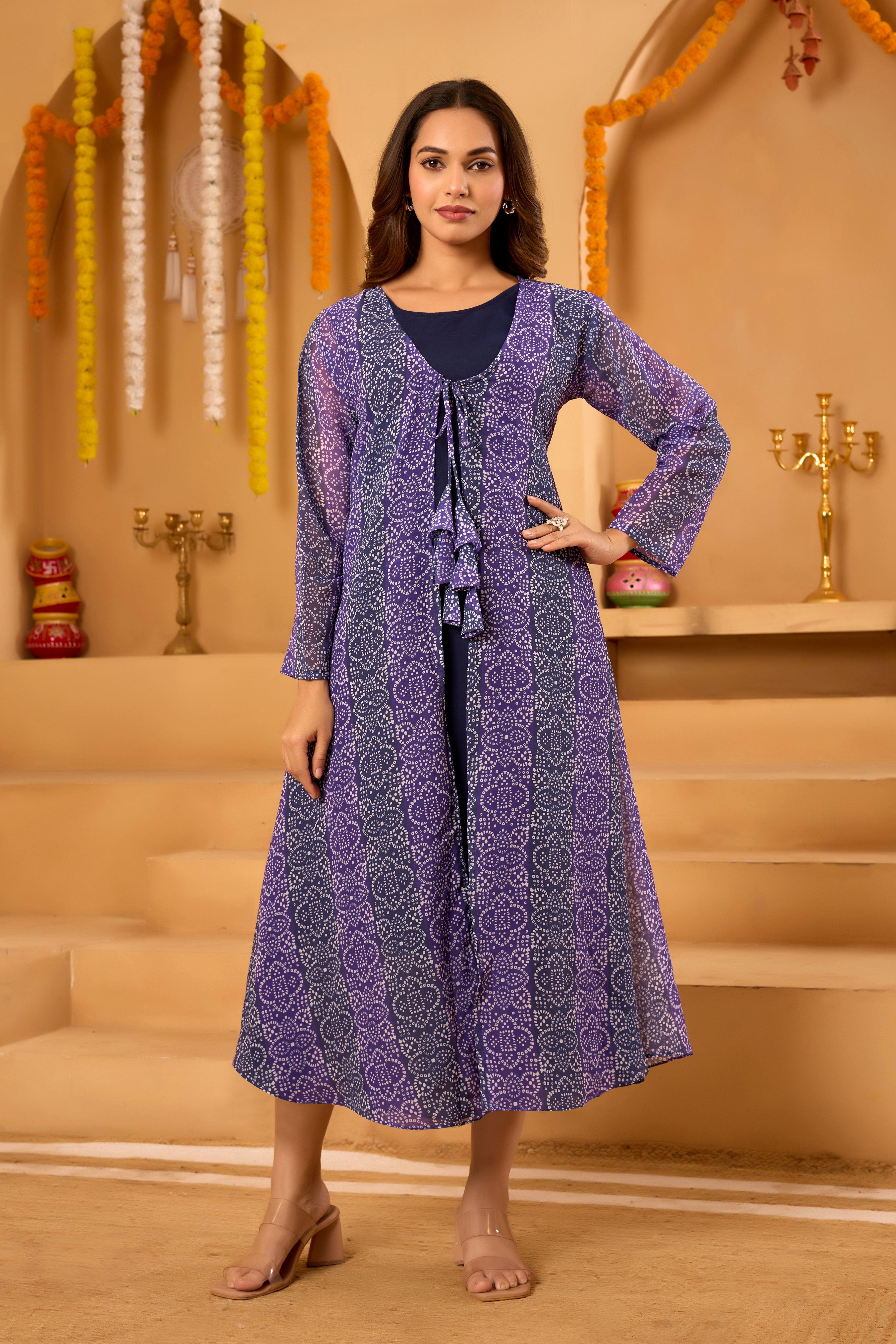 Navy Blue Bandhni Shrug set
