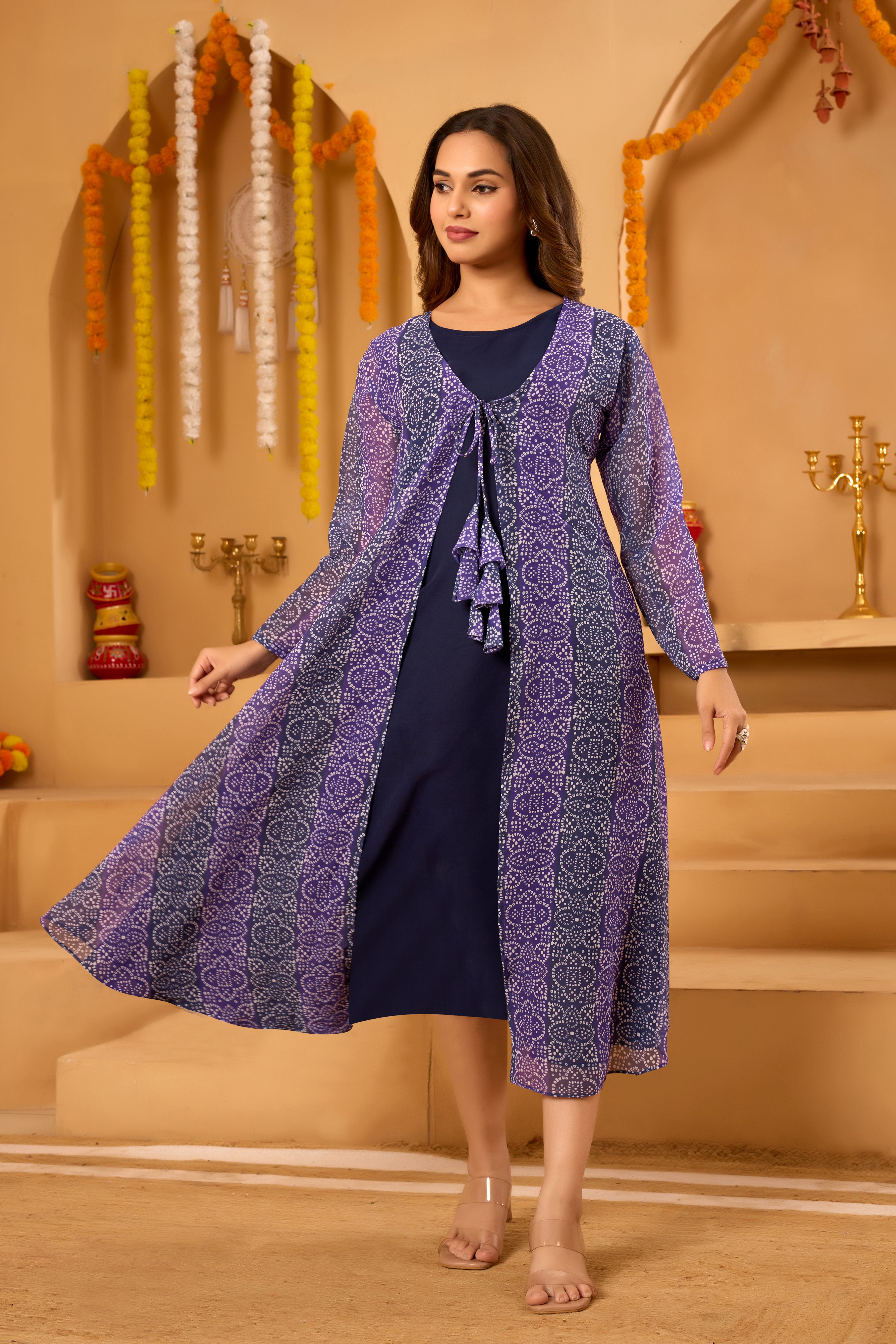 Navy Blue Bandhni Shrug set