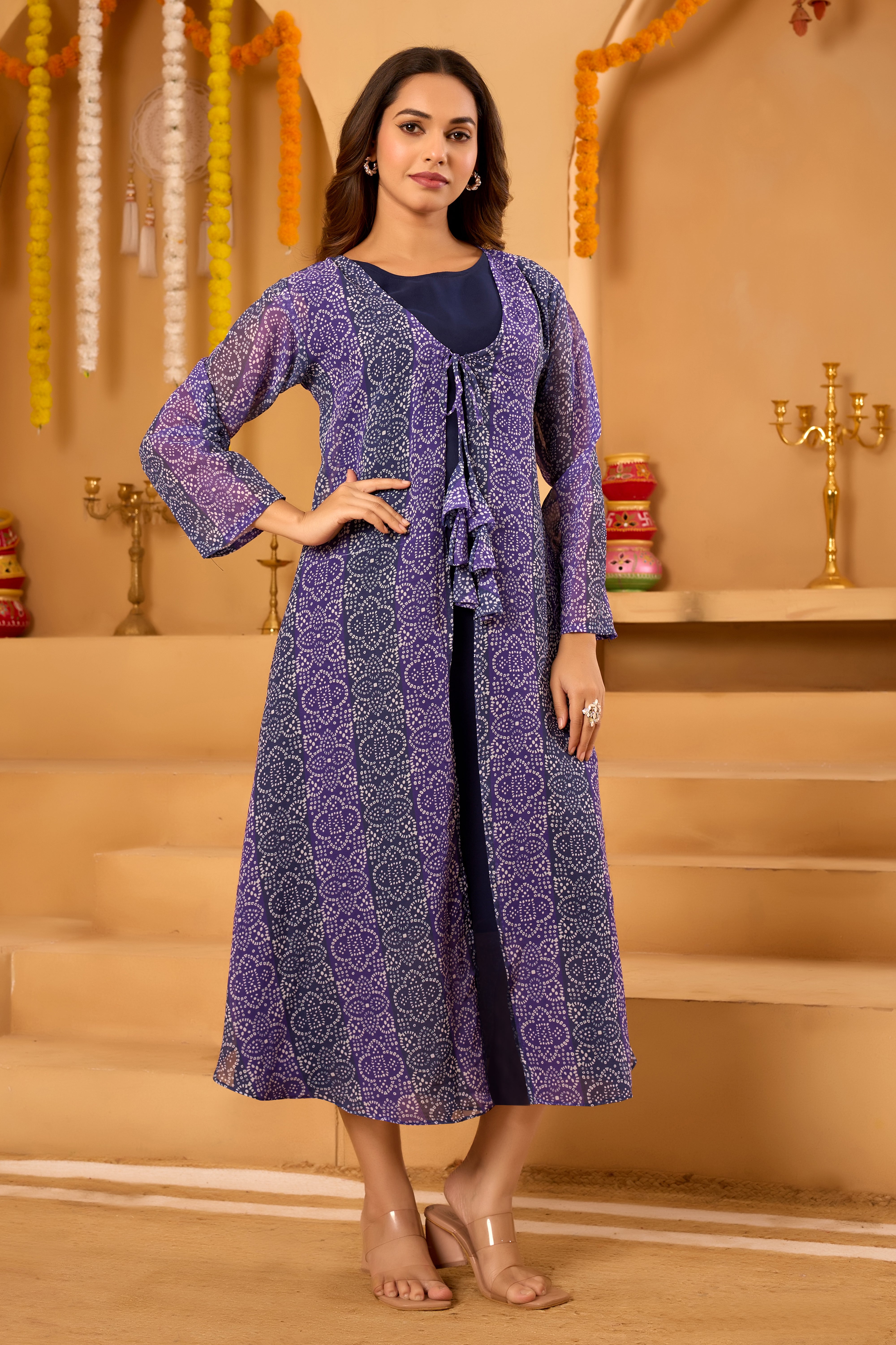 Navy Blue Bandhni Shrug set
