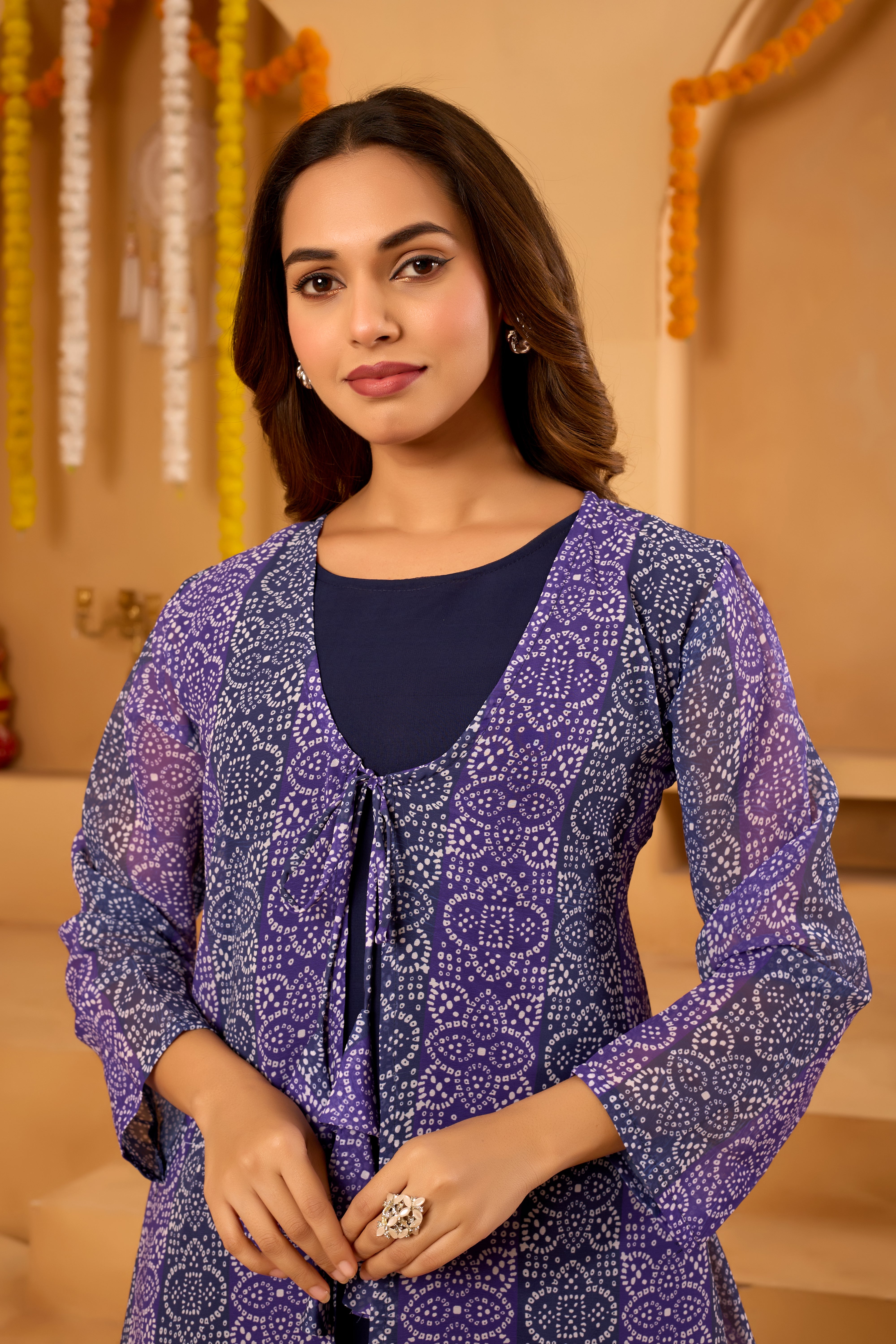 Navy Blue Bandhni Shrug set