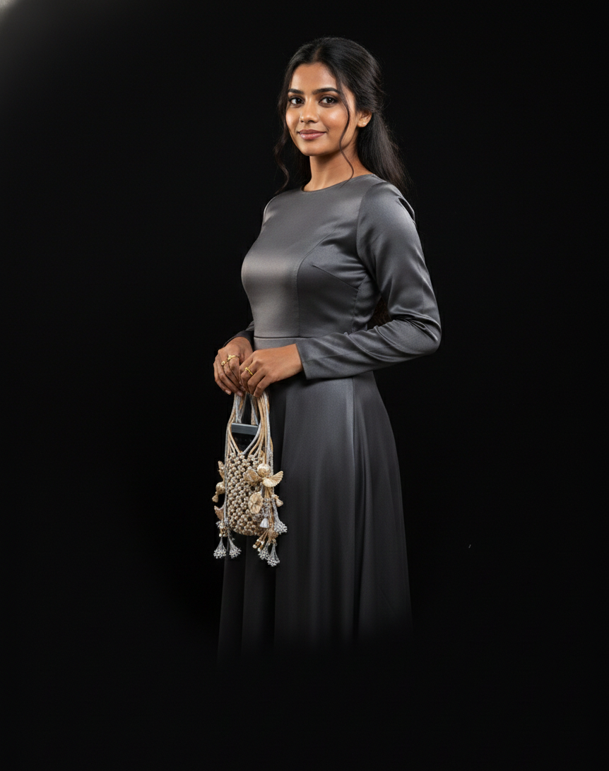 D 16 Elegant Handcrafted Potli Purse for Women, Silver & pure Gold Colour.