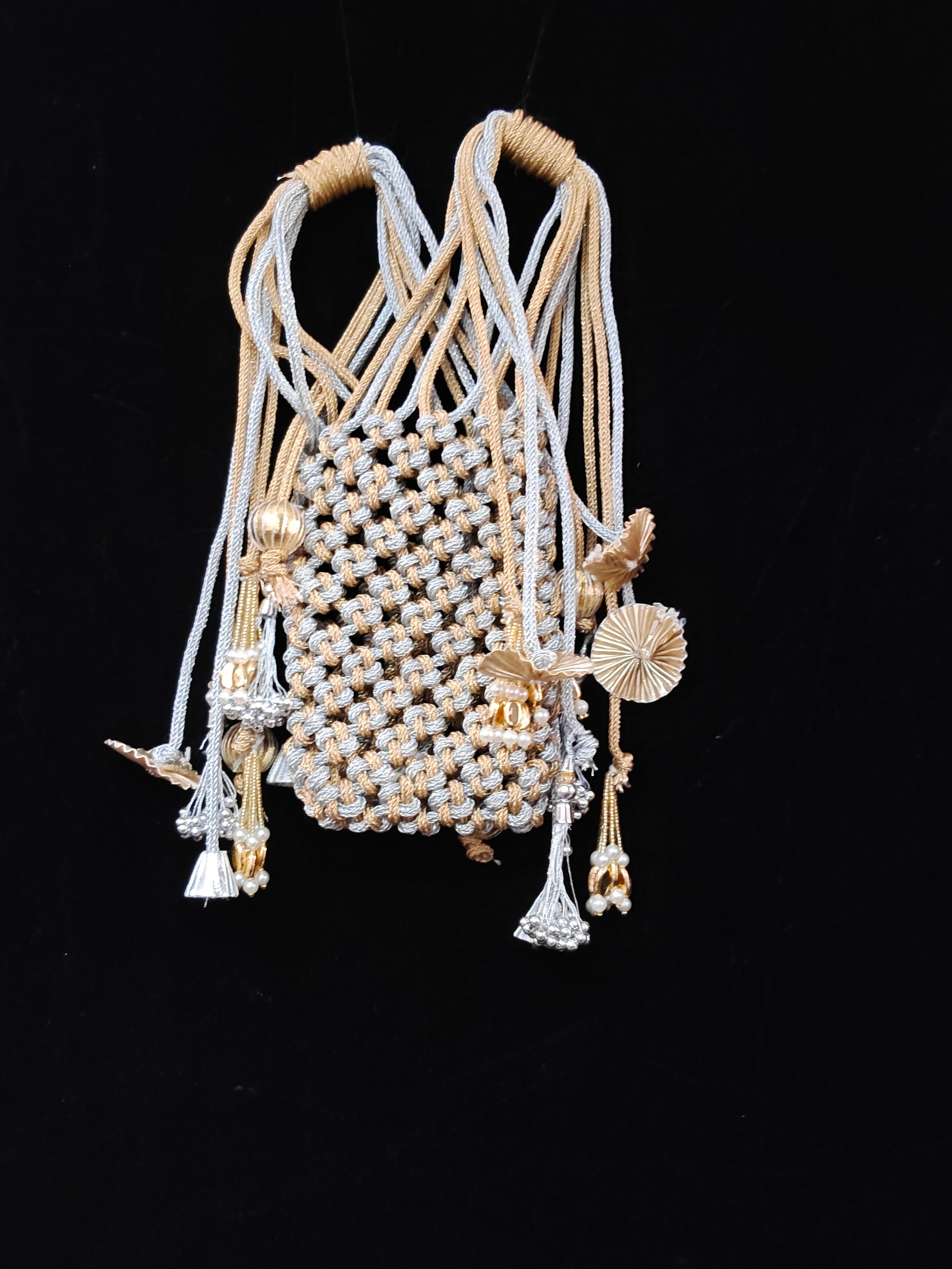 D 16 Elegant Handcrafted Potli Purse for Women, Silver & pure Gold Colour.