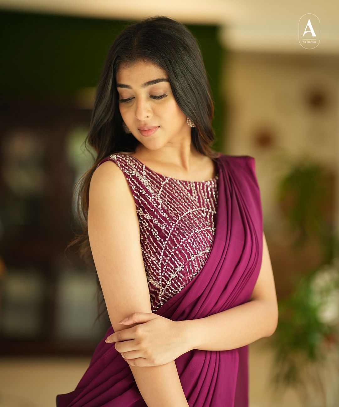 D 36 Elegant Wine Ready-to-Wear Gown Saree.