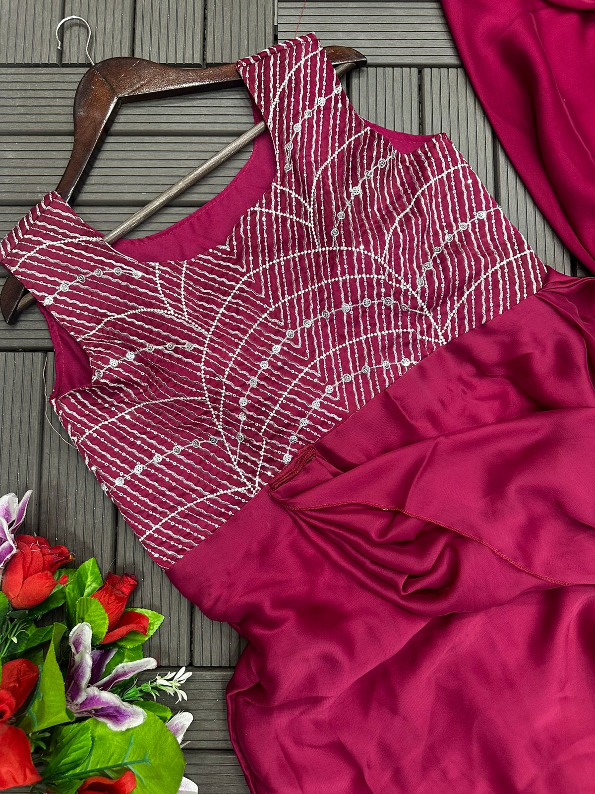 D 36 Elegant Wine Ready-to-Wear Gown Saree.