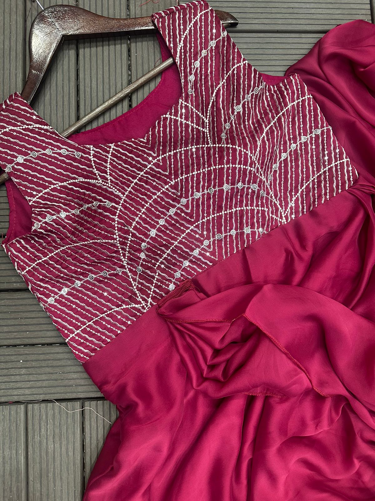 D 36 Elegant Wine Ready-to-Wear Gown Saree.