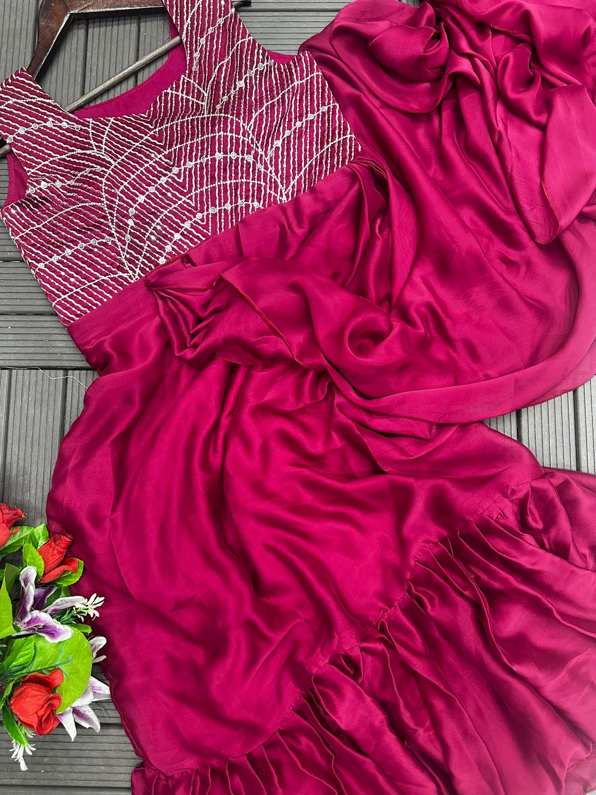 D 36 Elegant Wine Ready-to-Wear Gown Saree.