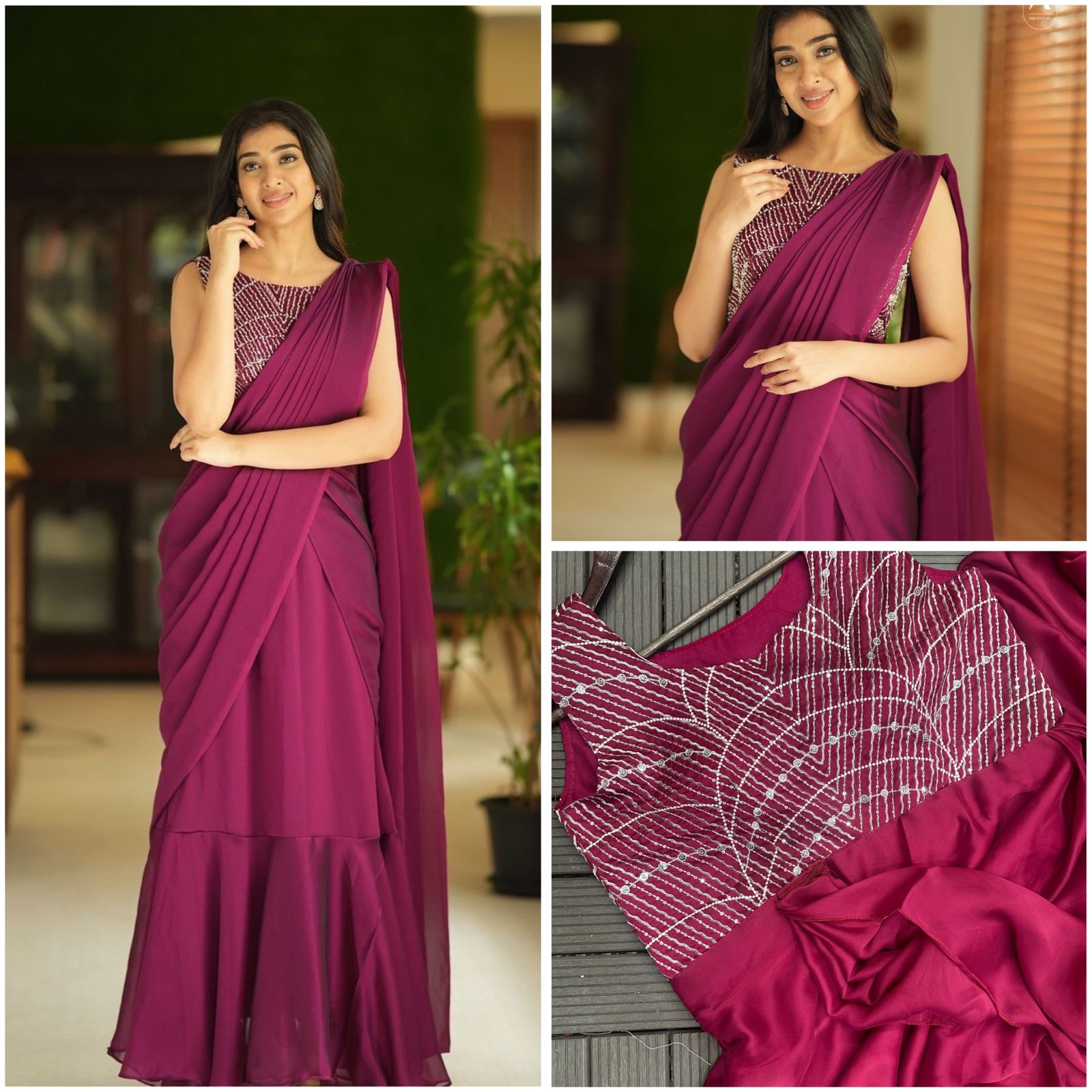 D 36 Elegant Wine Ready-to-Wear Gown Saree.