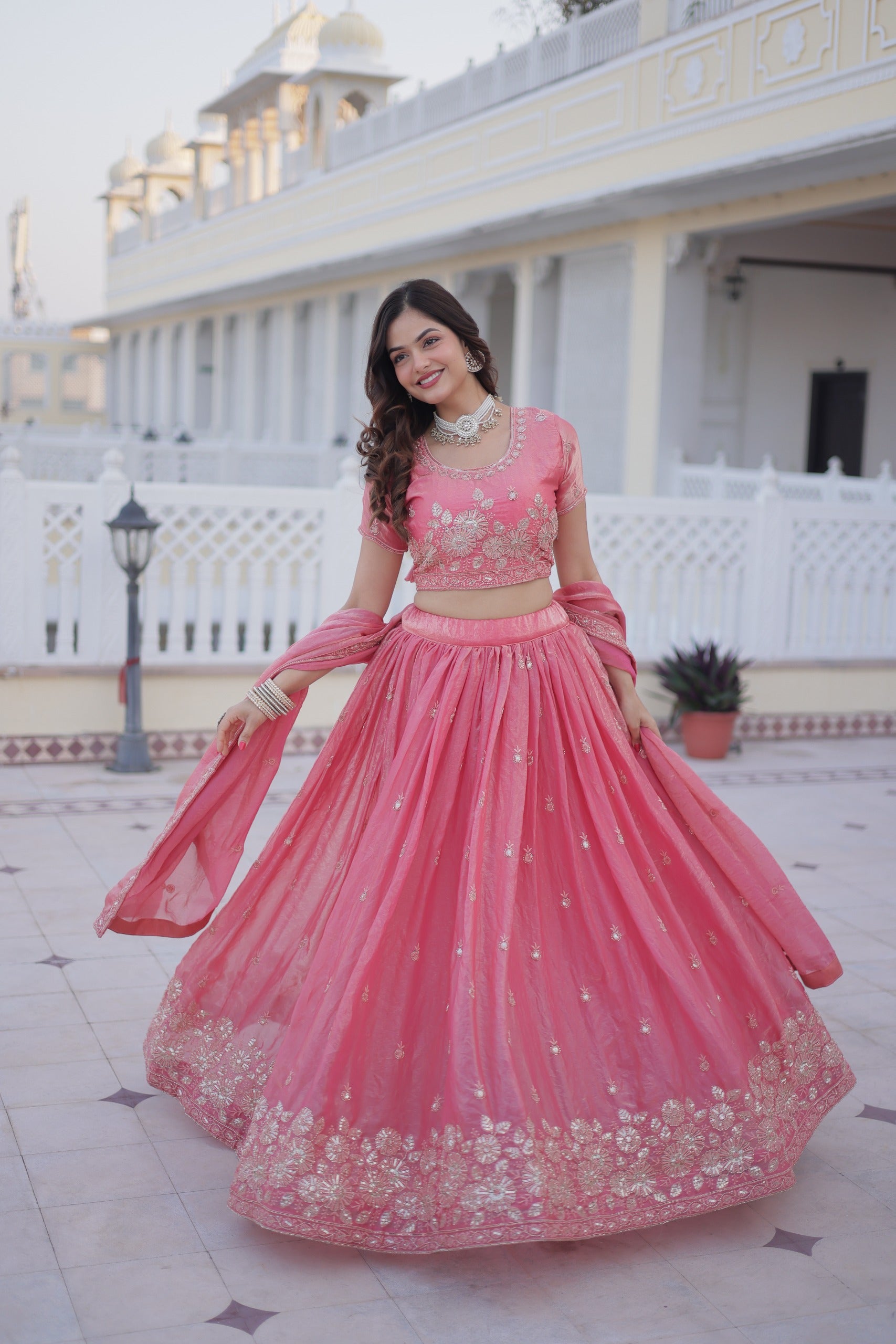 D 37 🌸 Elegant Pink Embroidered Lehenga Choli Set 🌸