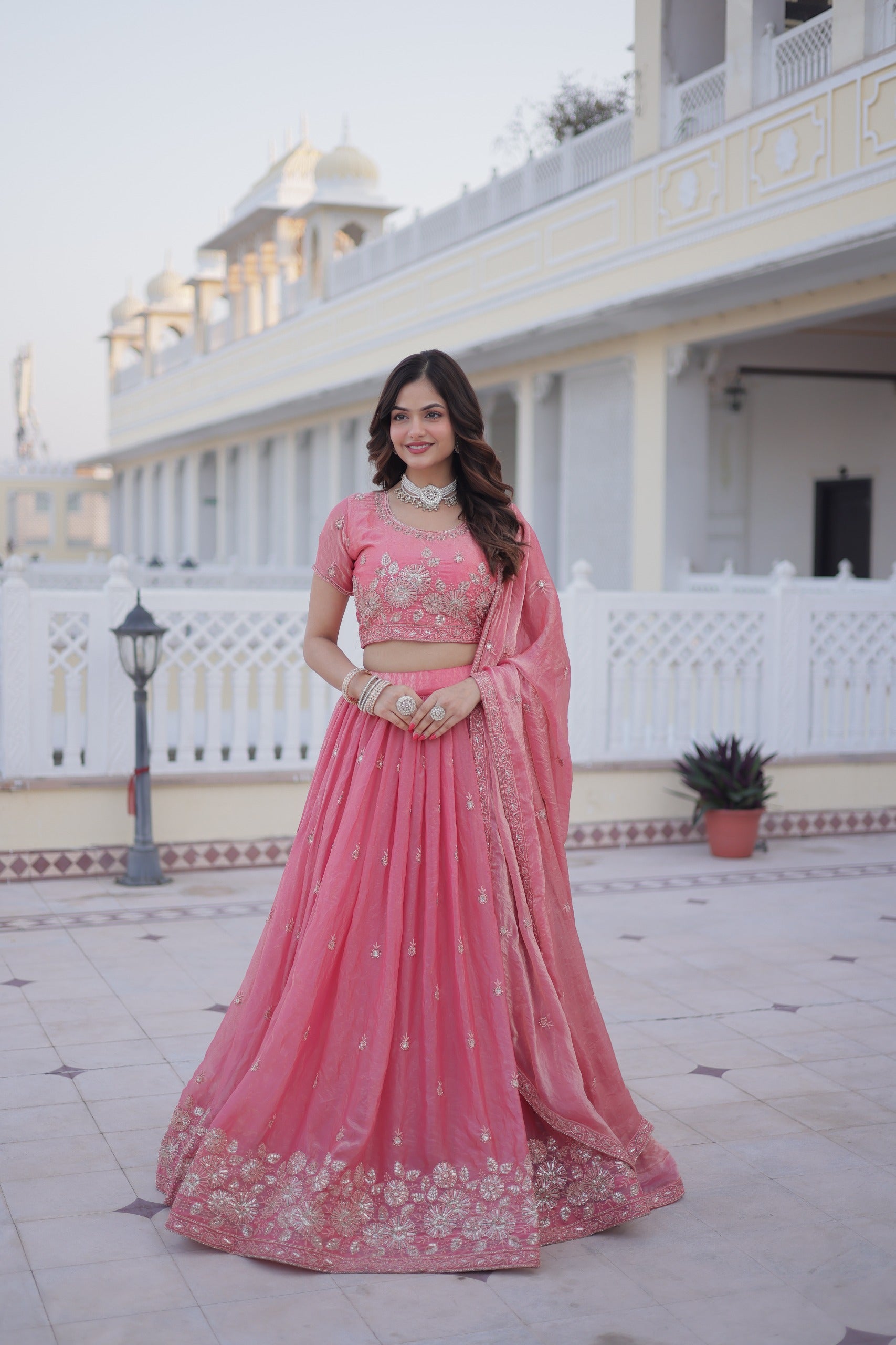D 37 🌸 Elegant Pink Embroidered Lehenga Choli Set 🌸