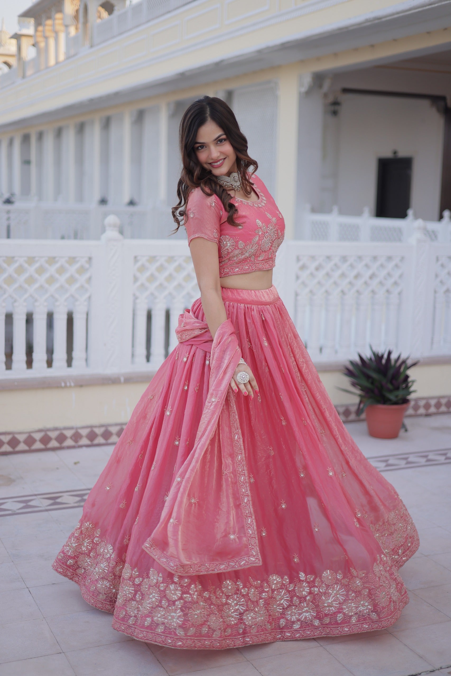 D 37 🌸 Elegant Pink Embroidered Lehenga Choli Set 🌸