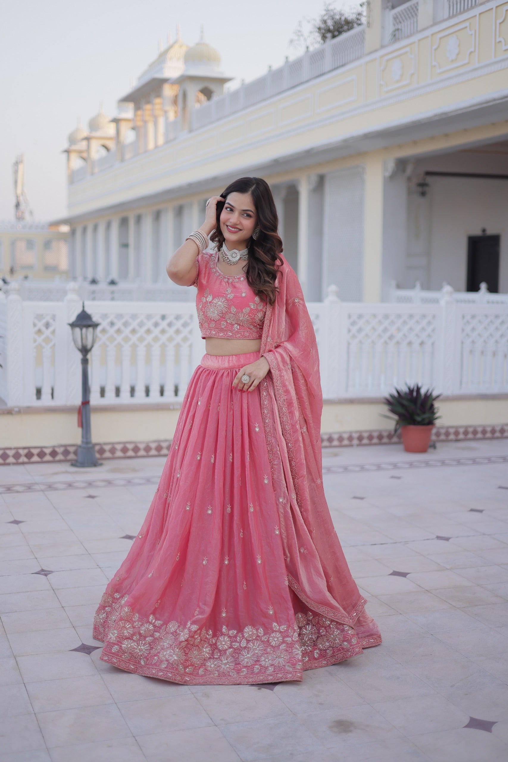 D 37 🌸 Elegant Pink Embroidered Lehenga Choli Set 🌸