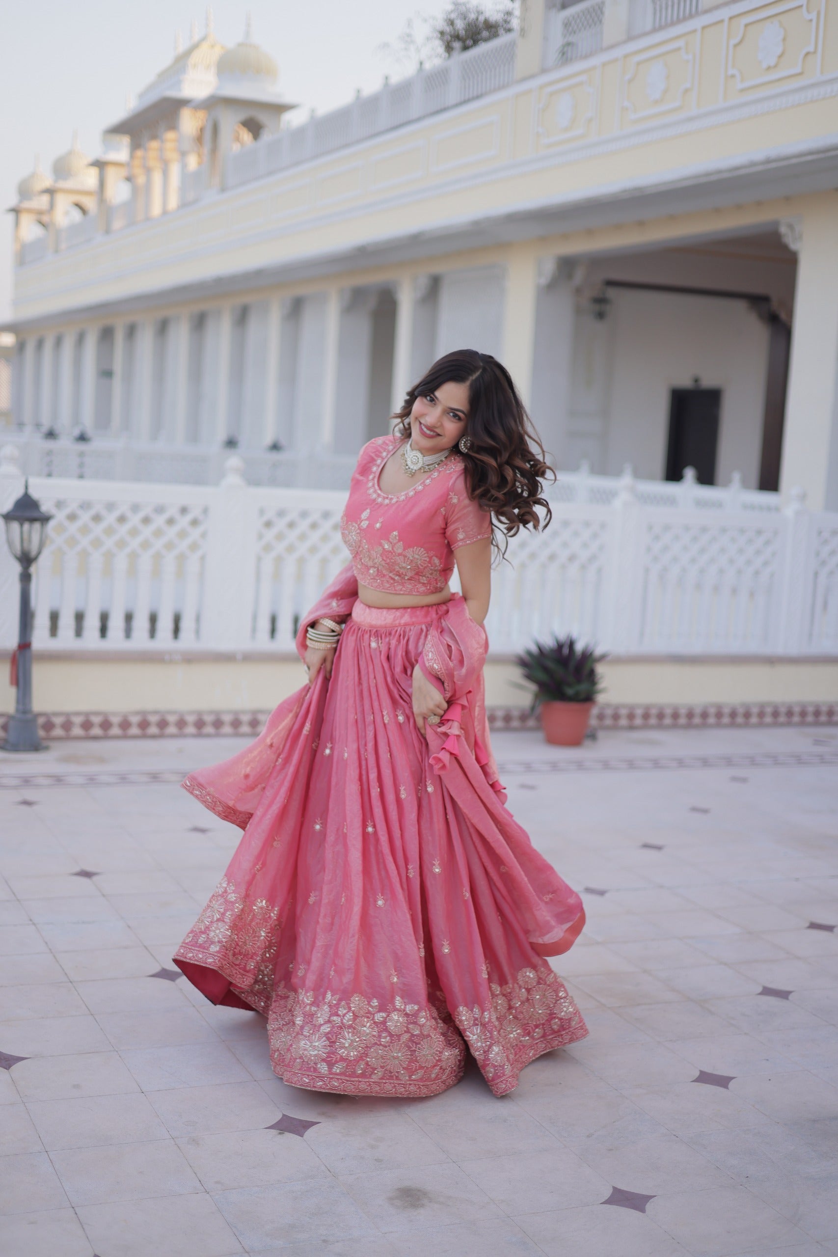 D 37 🌸 Elegant Pink Embroidered Lehenga Choli Set 🌸