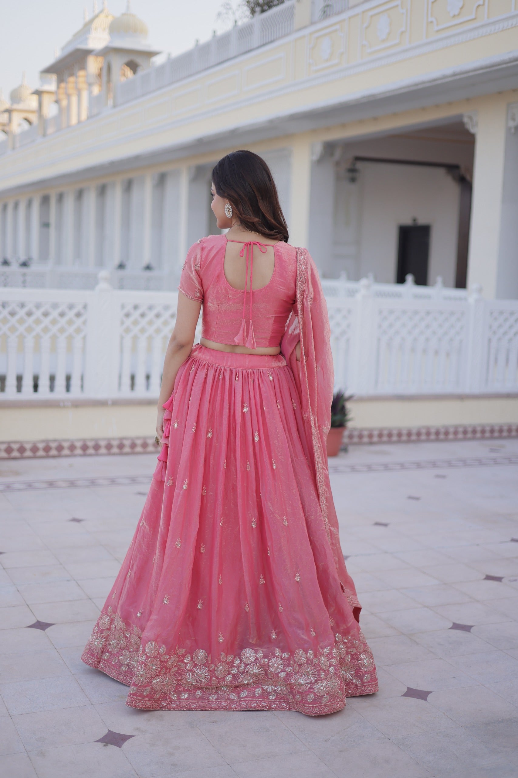 D 37 🌸 Elegant Pink Embroidered Lehenga Choli Set 🌸