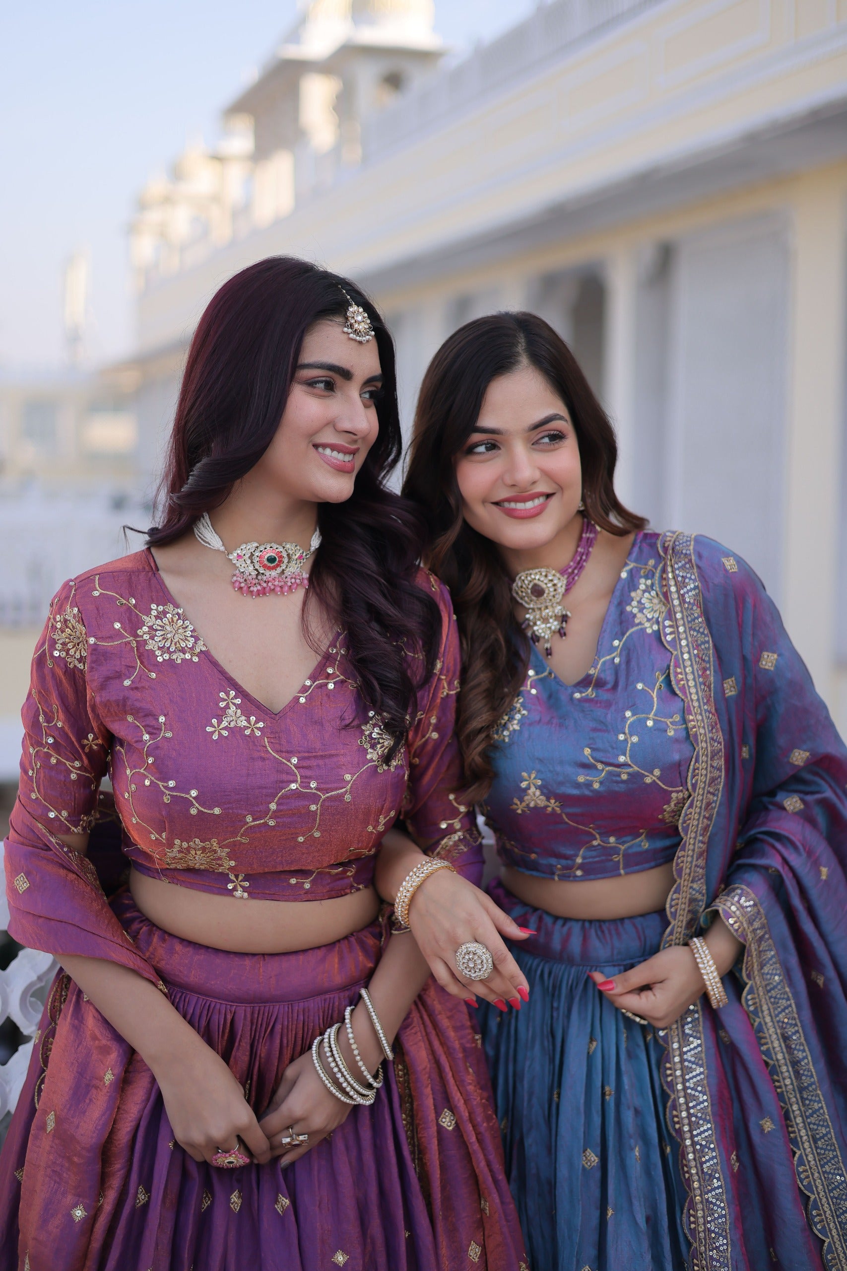 D 67     💜 Royal Lavender &amp; Blue Embroidered Lehenga Set 💜