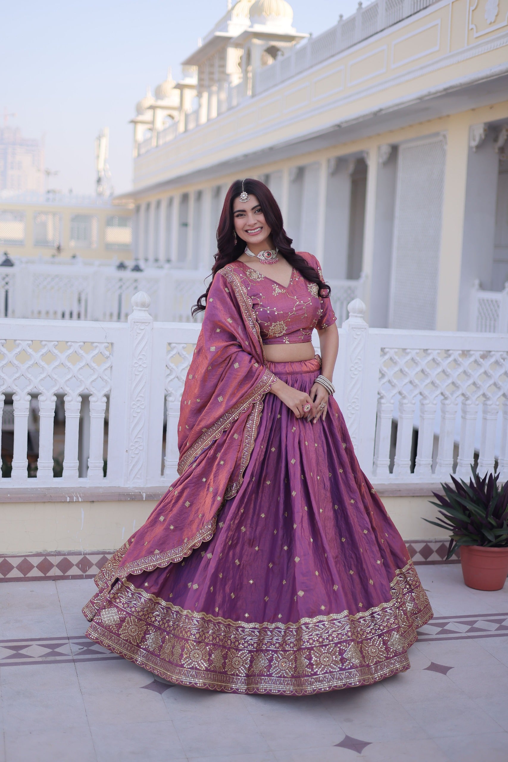 D 66 ✨ Royal Wine &amp; Plum Lehenga Set with Golden Embroidery ✨
