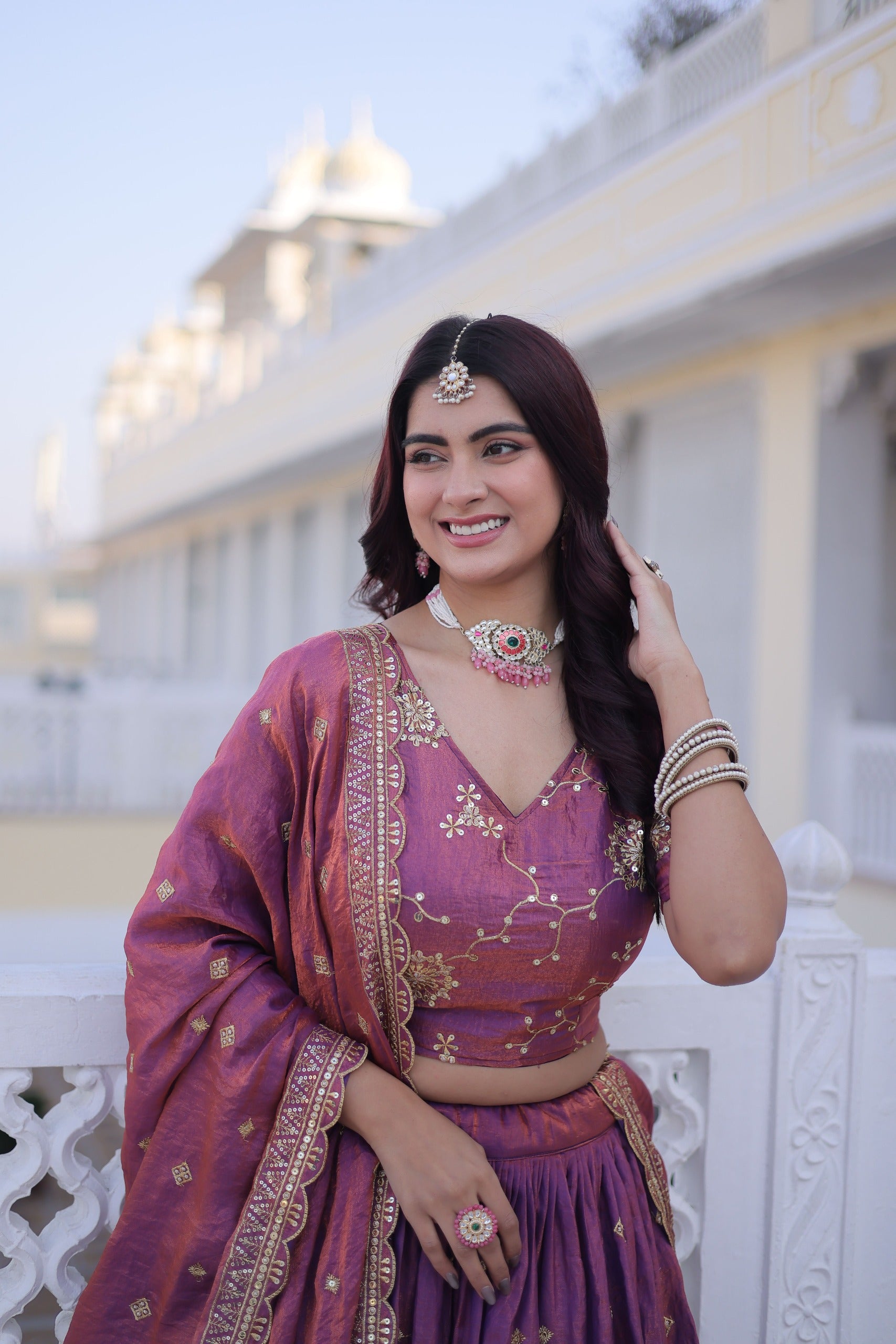 D 66 ✨ Royal Wine &amp; Plum Lehenga Set with Golden Embroidery ✨