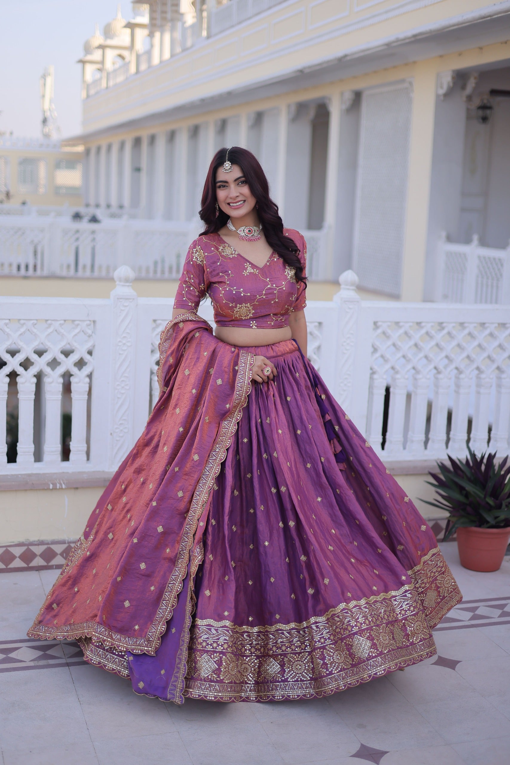 D 66 ✨ Royal Wine &amp; Plum Lehenga Set with Golden Embroidery ✨