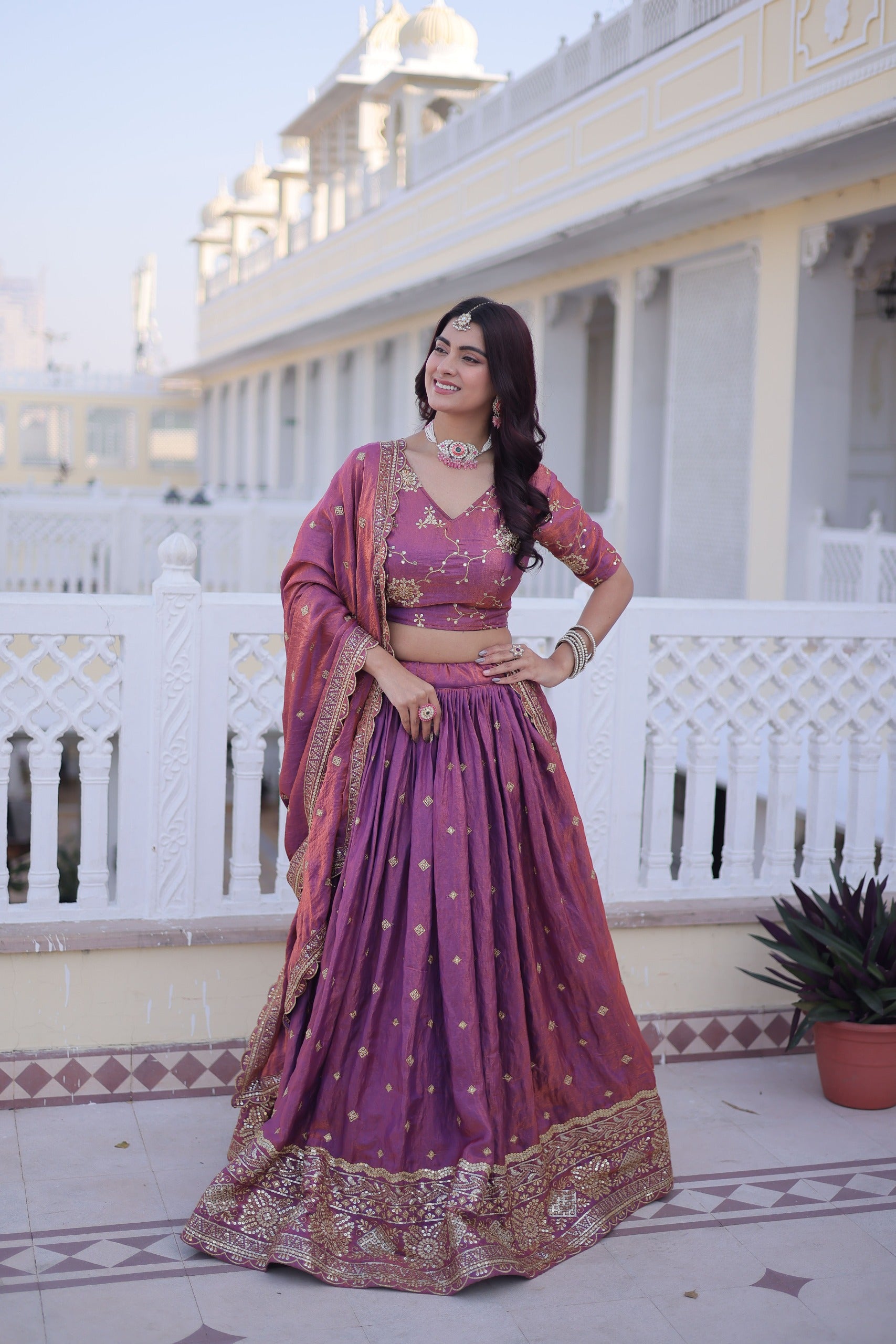 D 66 ✨ Royal Wine &amp; Plum Lehenga Set with Golden Embroidery ✨