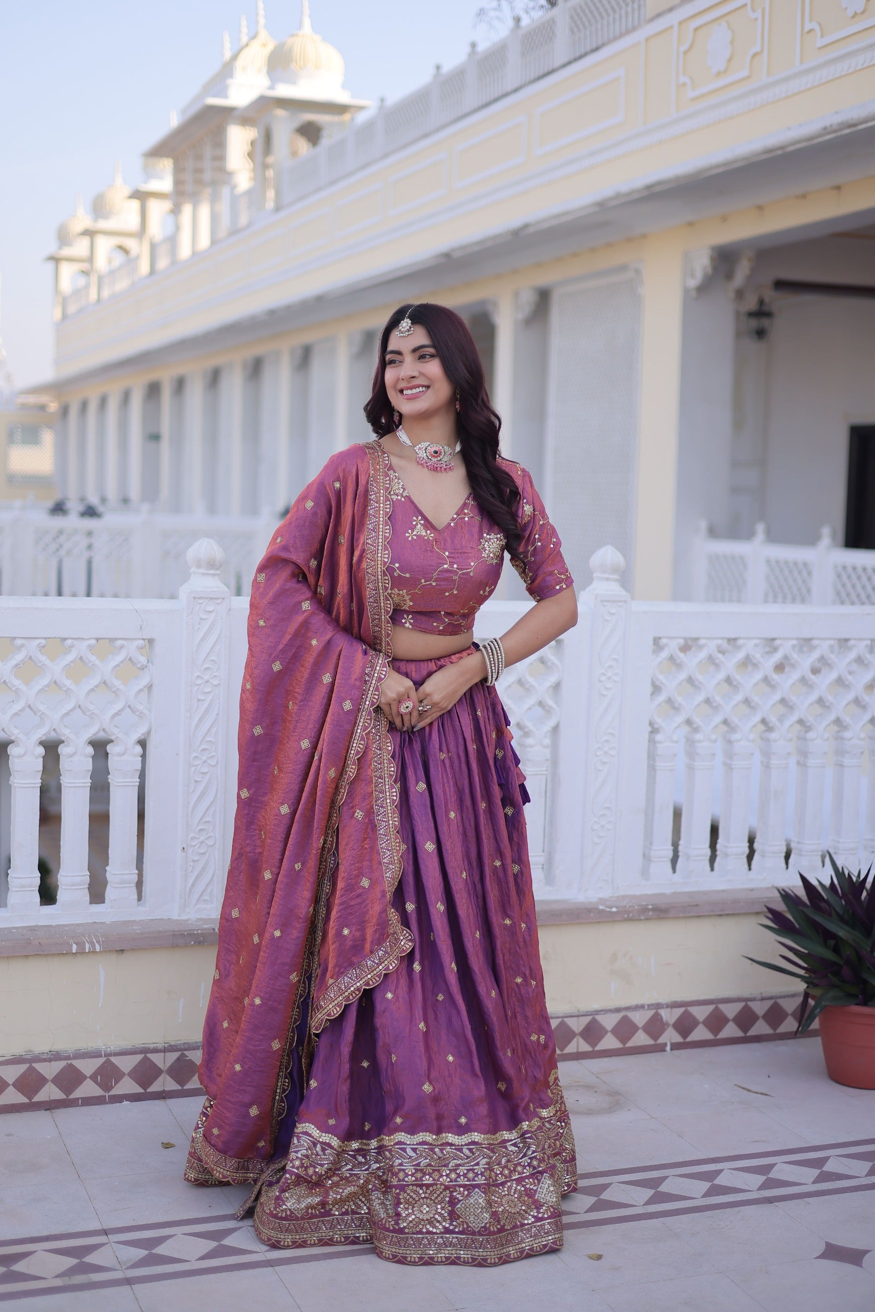 D 66 ✨ Royal Wine &amp; Plum Lehenga Set with Golden Embroidery ✨