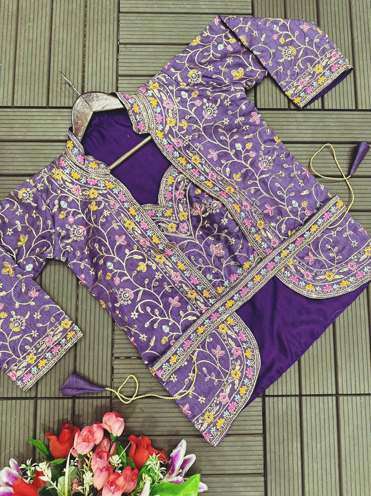 D 49 ✨ Designer Purple Drape Saree with Embroidered Jacket Set ✨💜 Purple (Royal Plum)