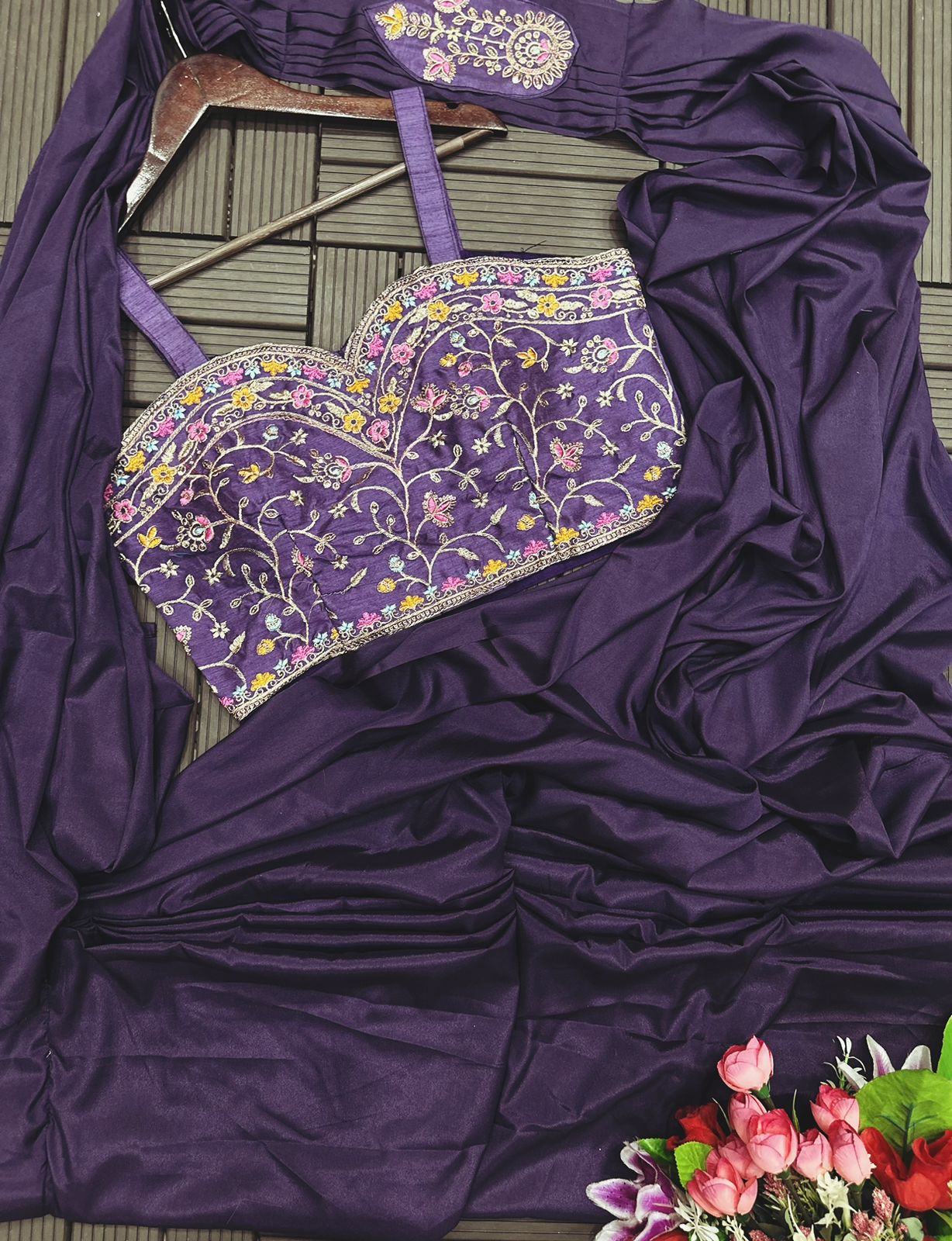 D 49 ✨ Designer Purple Drape Saree with Embroidered Jacket Set ✨💜 Purple (Royal Plum)