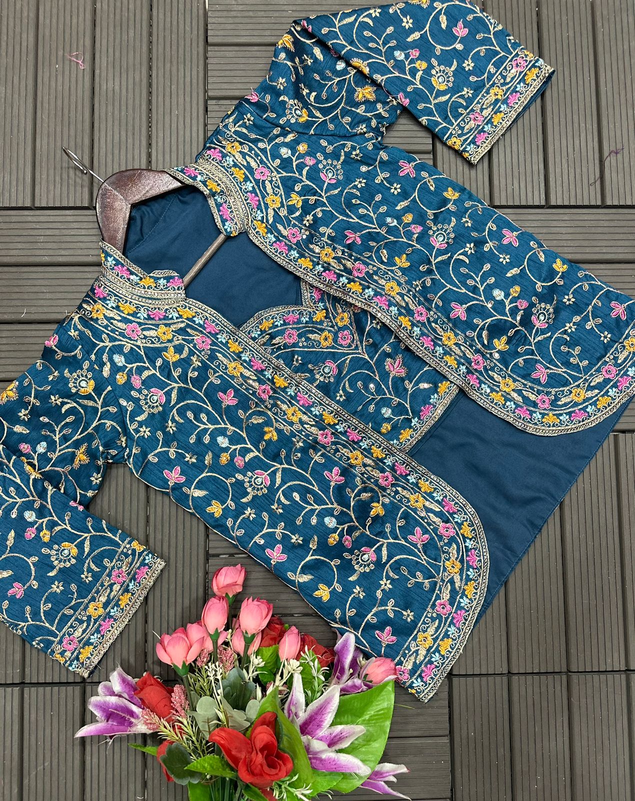 D 51  Teal Green Designer Saree with Jacket