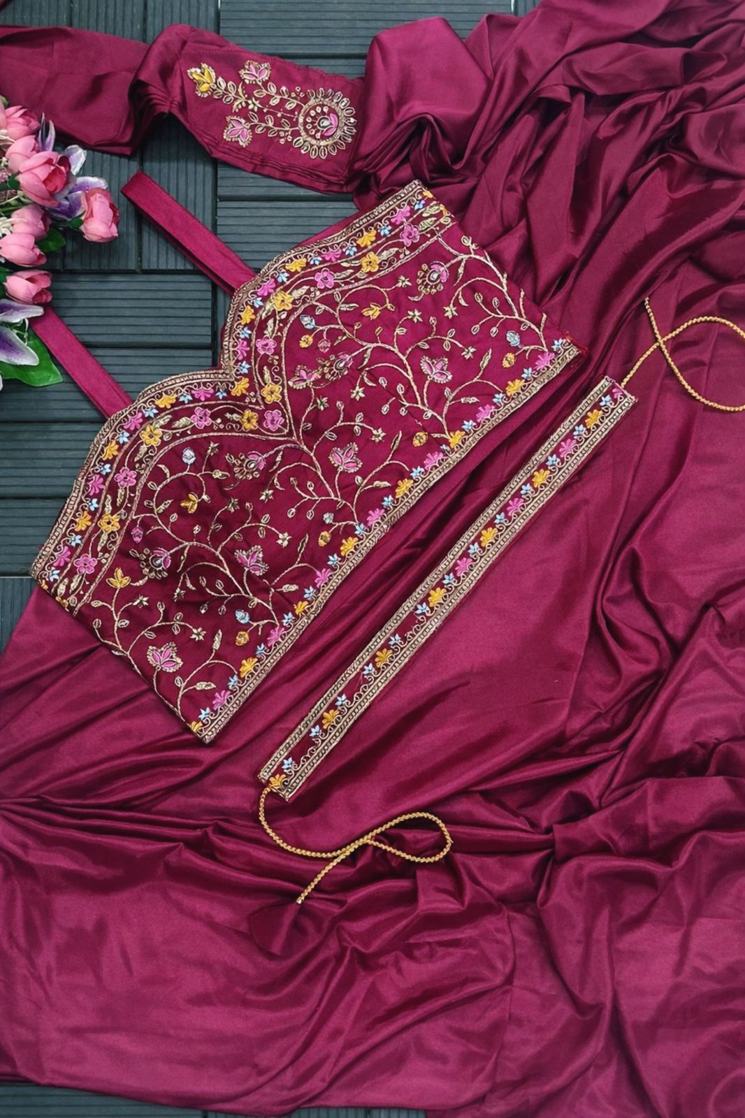 D 54 💗 Red Wine Pink Saree with Statement Jacket