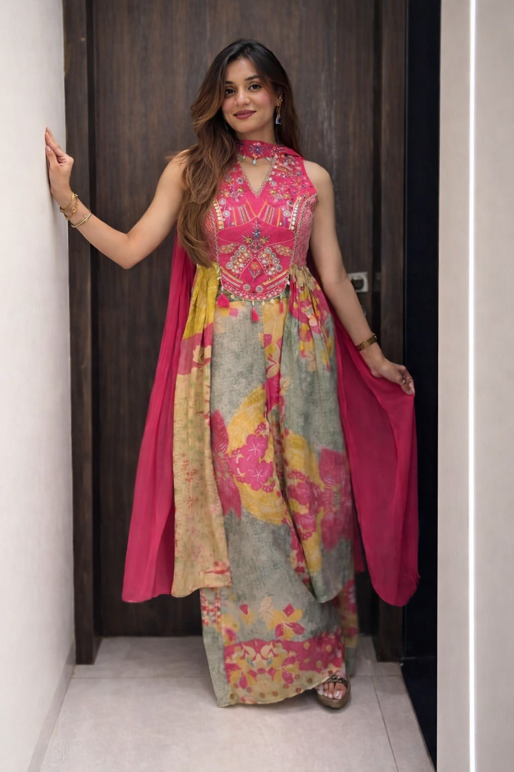 Pink Indo-Western Lehenga Set