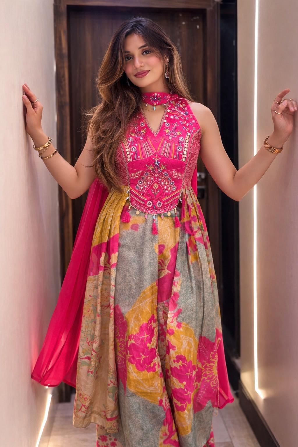 Pink Indo-Western Lehenga Set