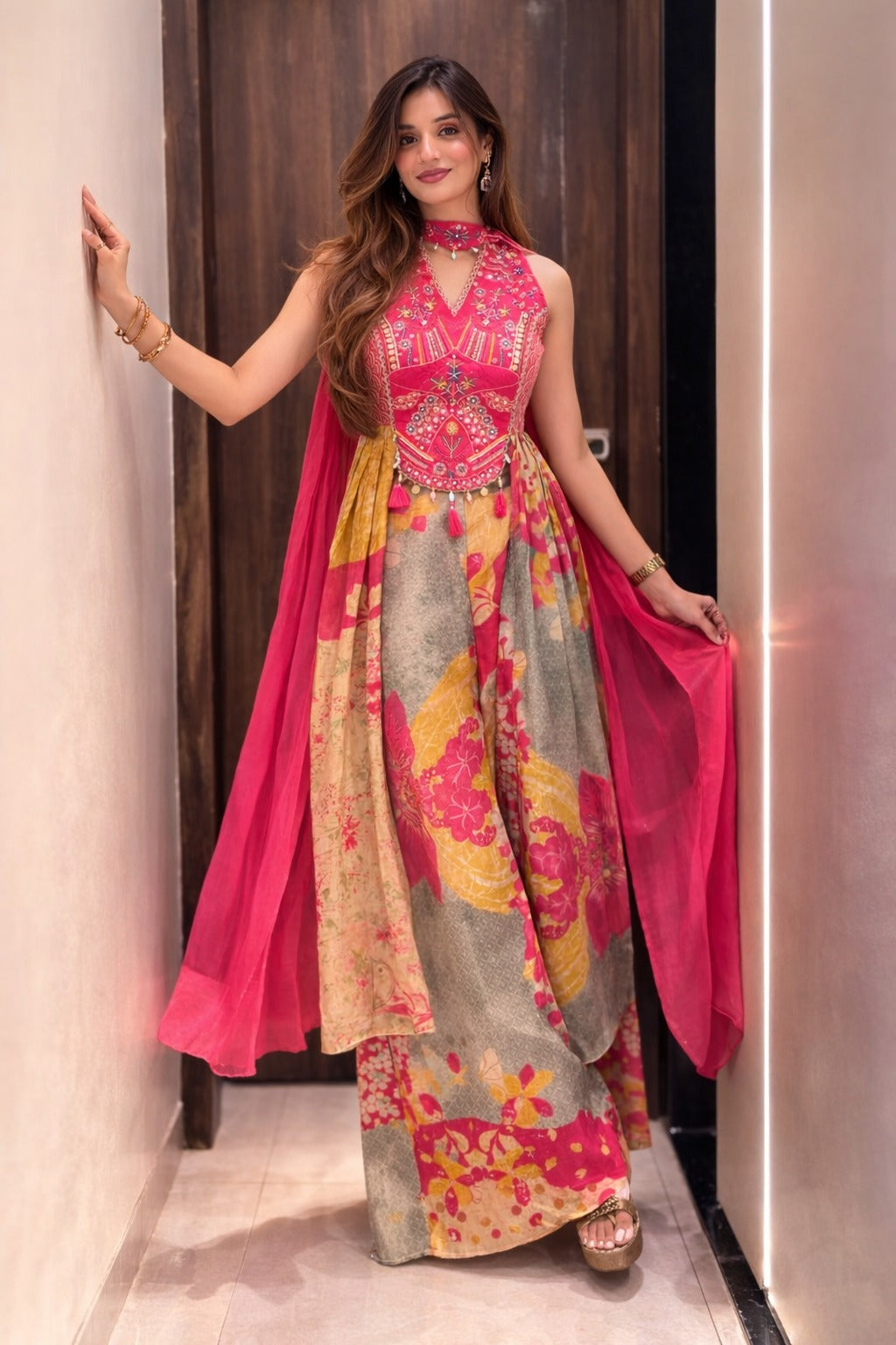 Pink Indo-Western Lehenga Set