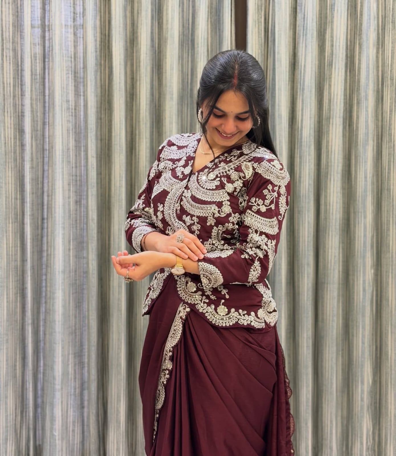 D 86 ✨ Royal Chocolate Brown Designer Saree Set ✨