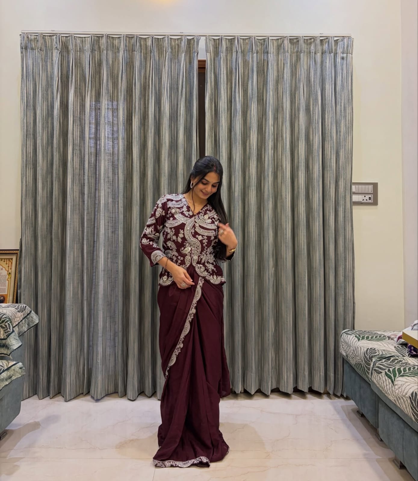 D 86 ✨ Royal Chocolate Brown Designer Saree Set ✨