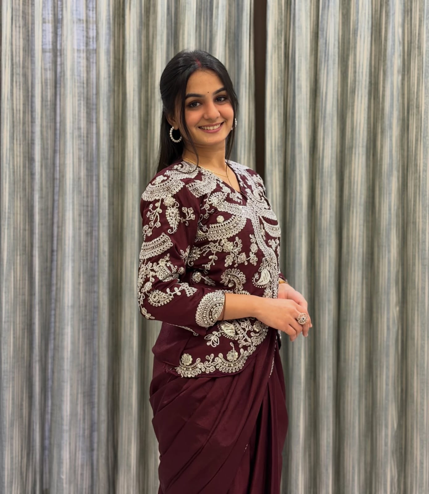 D 86 ✨ Royal Chocolate Brown Designer Saree Set ✨