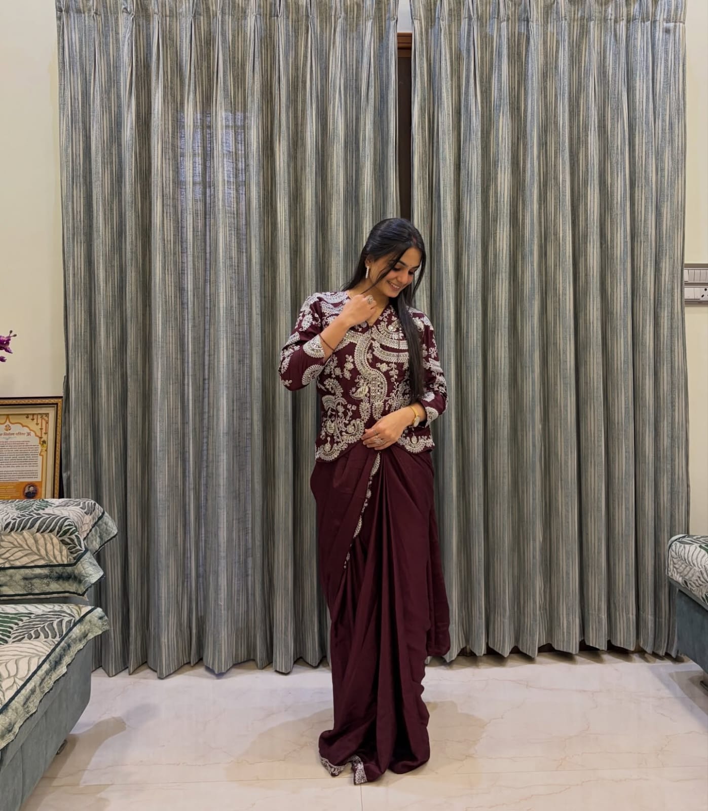 D 86 ✨ Royal Chocolate Brown Designer Saree Set ✨